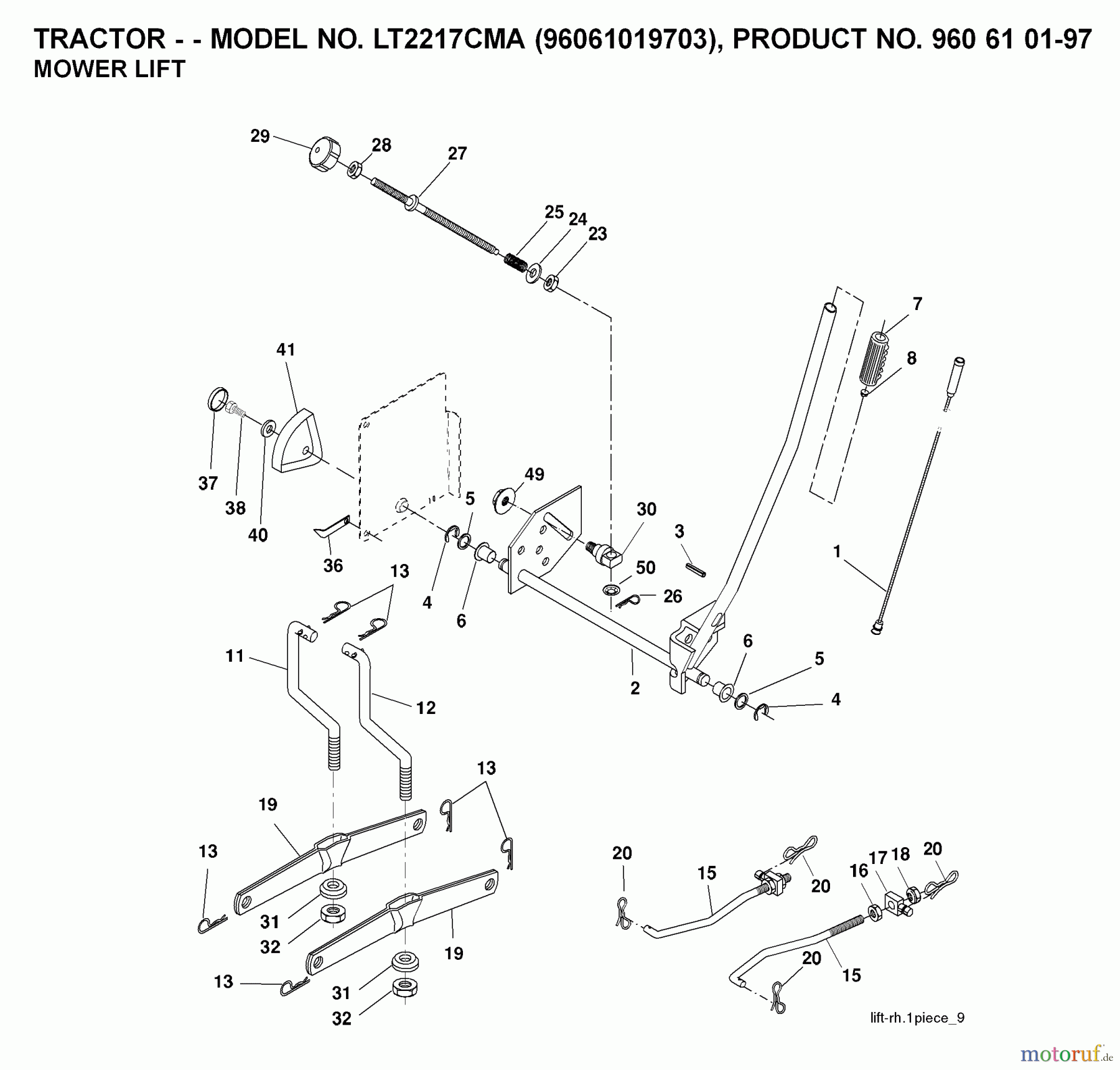 Jonsered Rasen und Garten Traktoren LT2217 CMA (96061019703) - Jonsered Lawn & Garden Tractor (2008-02) MOWER LIFT / DECK LIFT