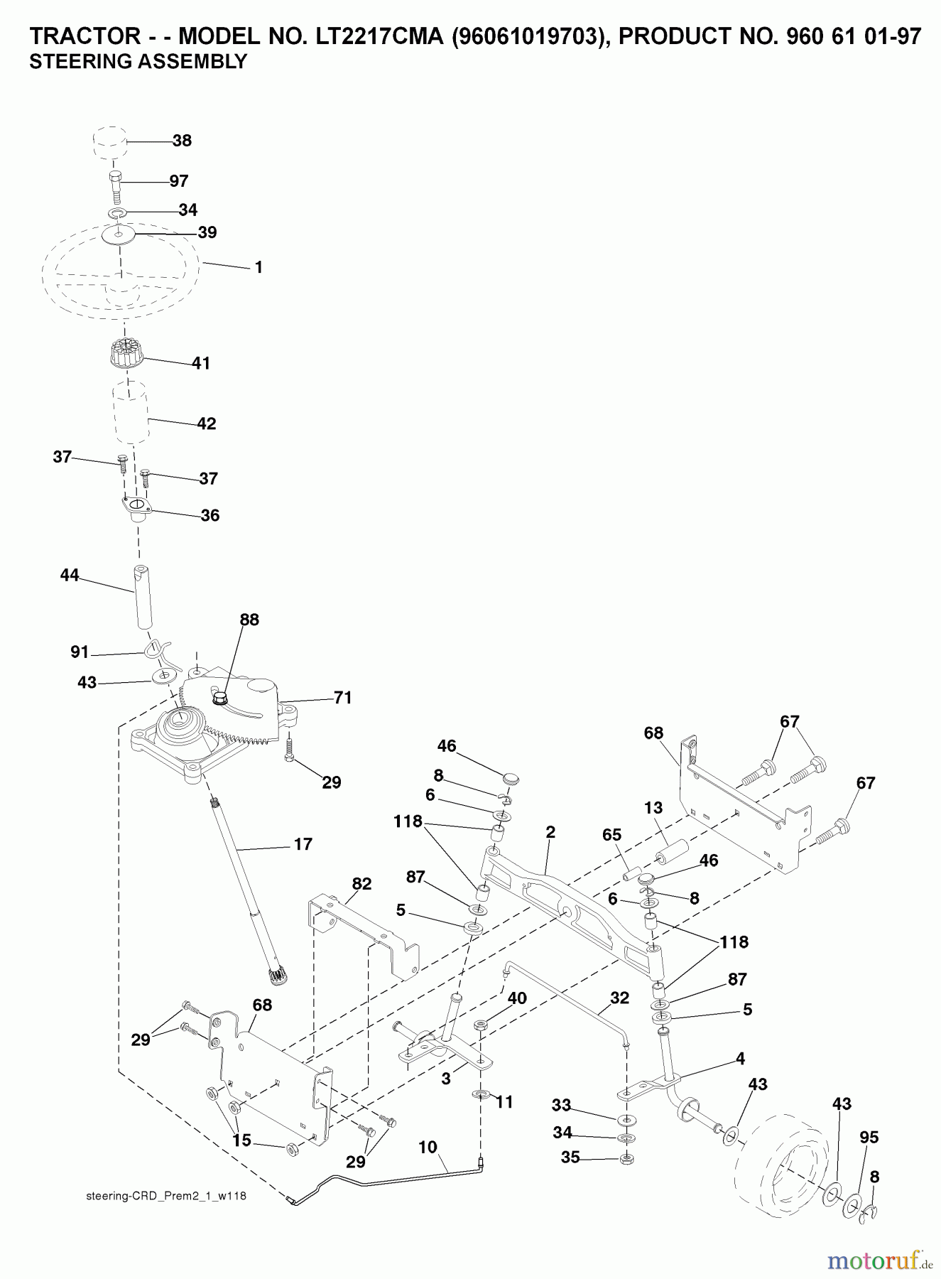 Jonsered Rasen  und Garten Traktoren LT2217 CMA (96061019703) - Jonsered Lawn & Garden Tractor (2008-02) STEERING