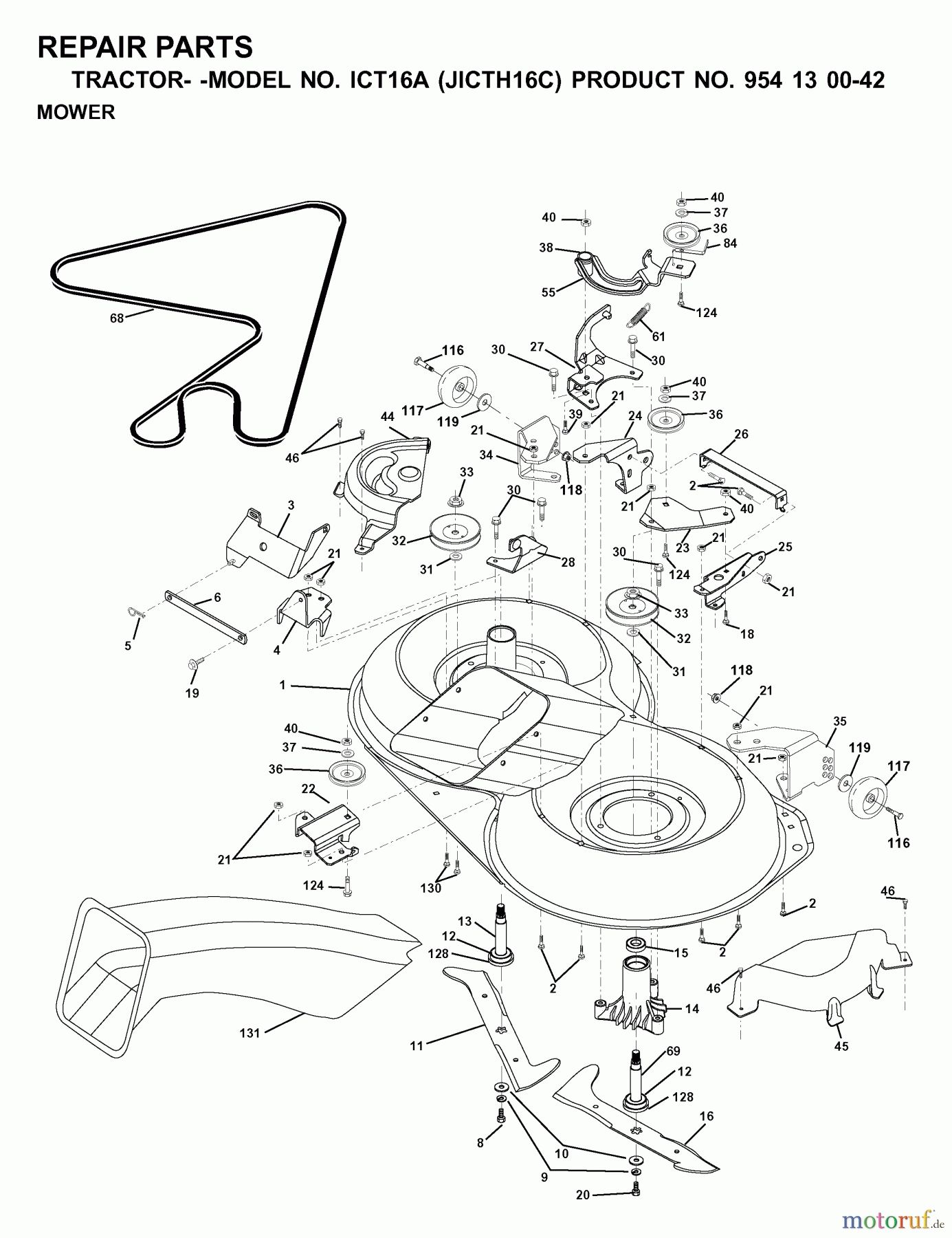  Jonsered Rasen  und Garten Traktoren ICT16A (JICTH16C, 954130042) - Jonsered Lawn & Garden Tractor (2000-02) MOWER DECK / CUTTING DECK