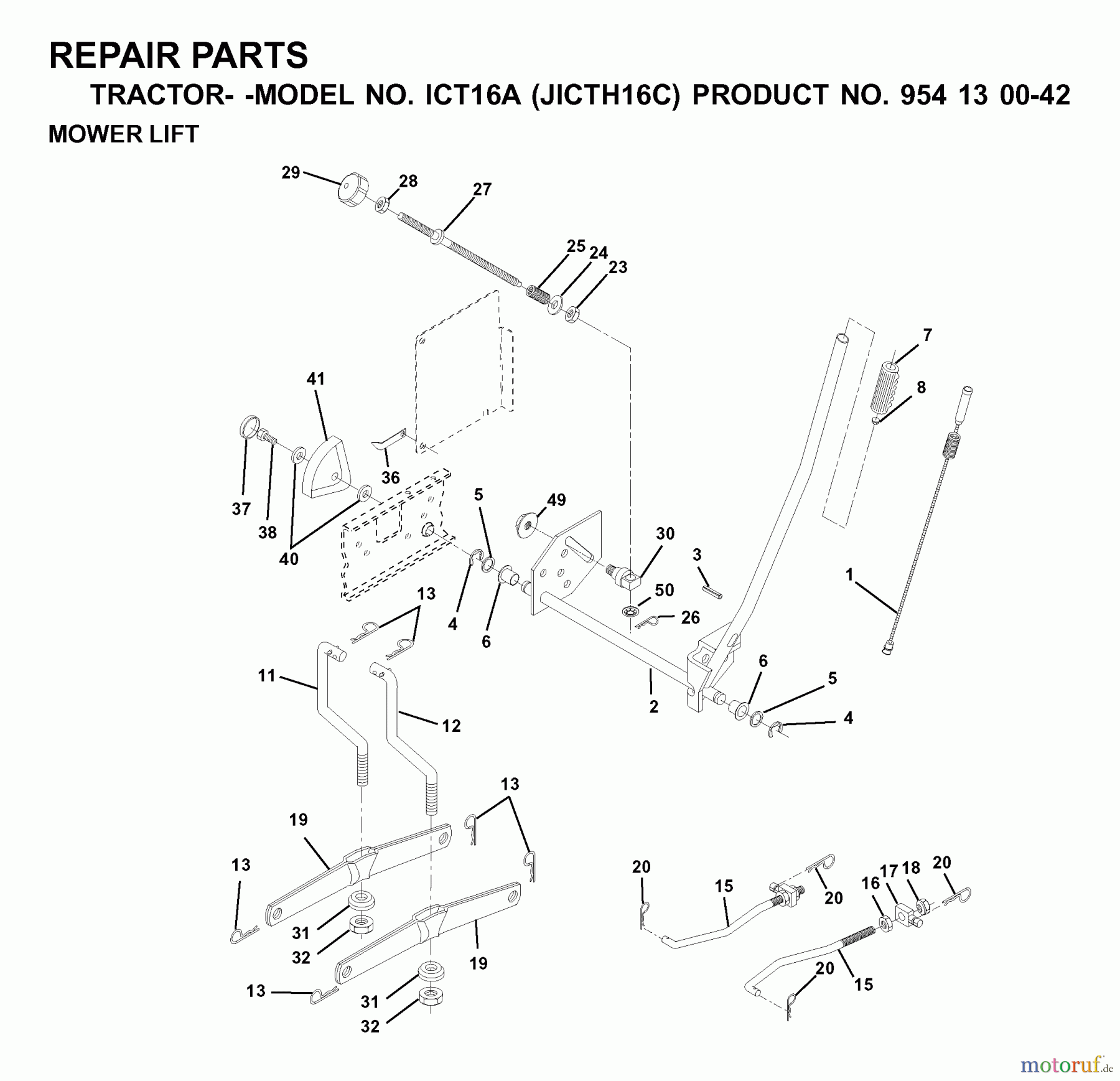  Jonsered Rasen  und Garten Traktoren ICT16A (JICTH16C, 954130042) - Jonsered Lawn & Garden Tractor (2000-02) MOWER LIFT / DECK LIFT