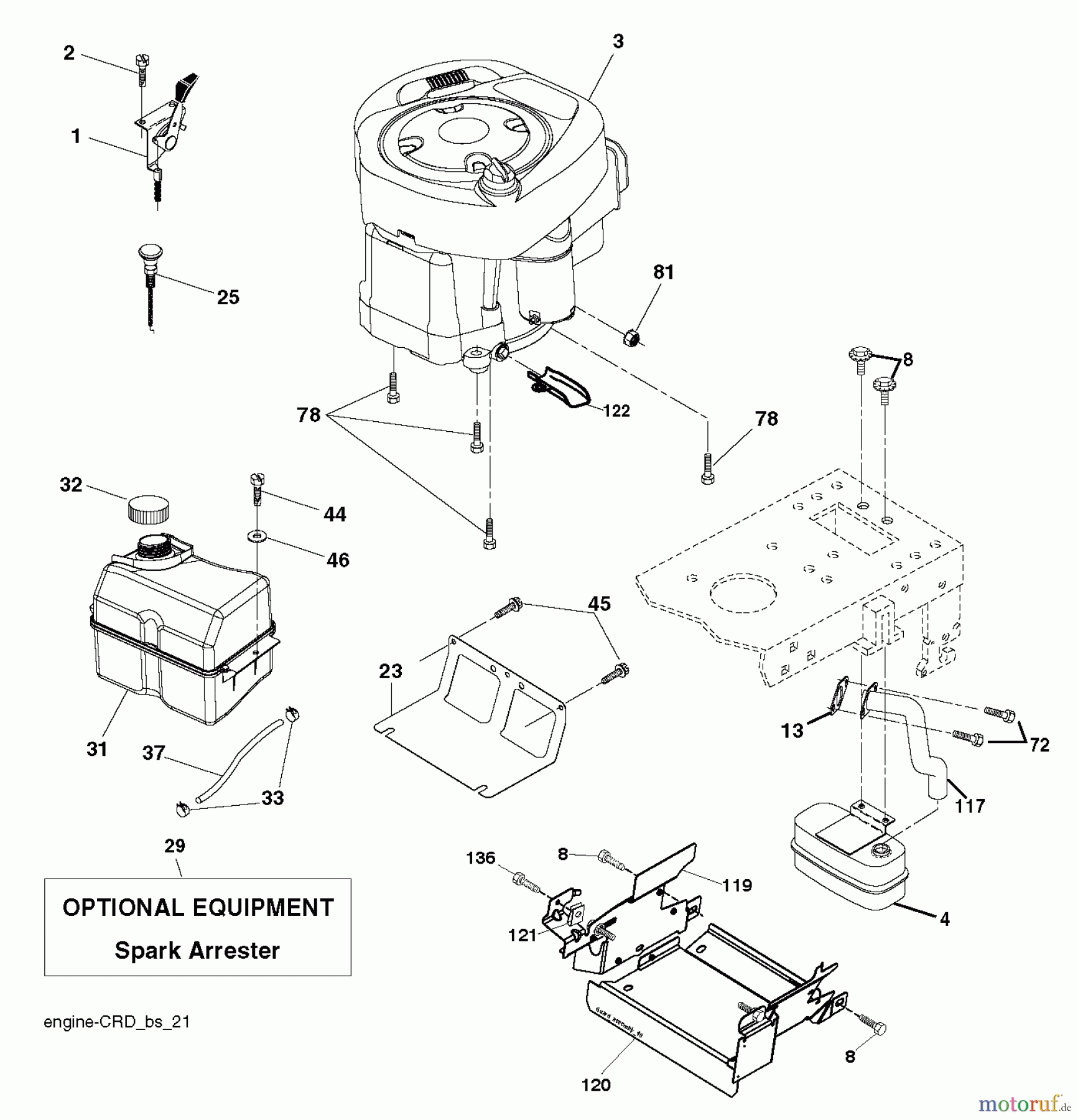 Jonsered Rasen und Garten Traktoren LT2217 CMA (96061027301) - Jonsered Lawn & Garden Tractor (2010-03) ENGINE