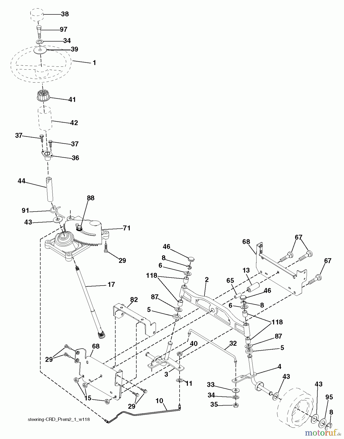 Jonsered Rasen und Garten Traktoren LT2217 CMA (96061027301) - Jonsered Lawn & Garden Tractor (2010-03) STEERING