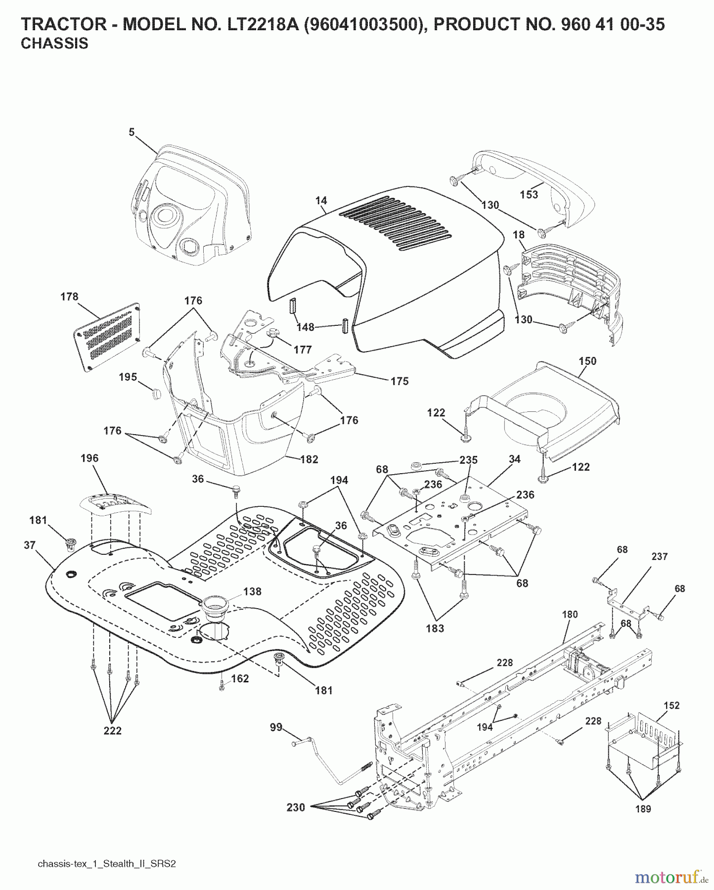 Jonsered Rasen und Garten Traktoren LT2218 A (96041003500) - Jonsered Lawn & Garden Tractor (2007-03) CHASSIS ENCLOSURES