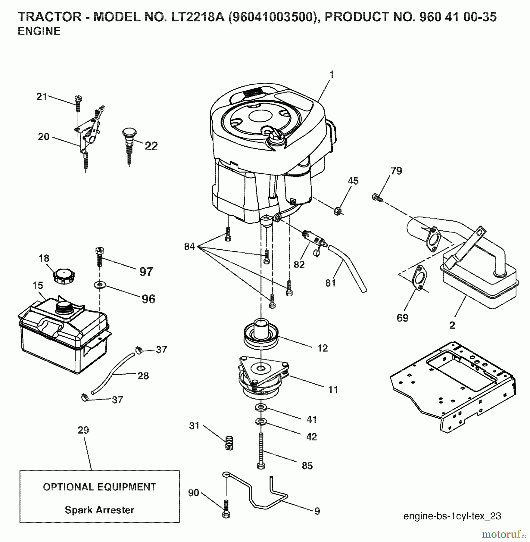 Jonsered Rasen und Garten Traktoren LT2218 A (96041003500) - Jonsered Lawn & Garden Tractor (2007-03) ENGINE