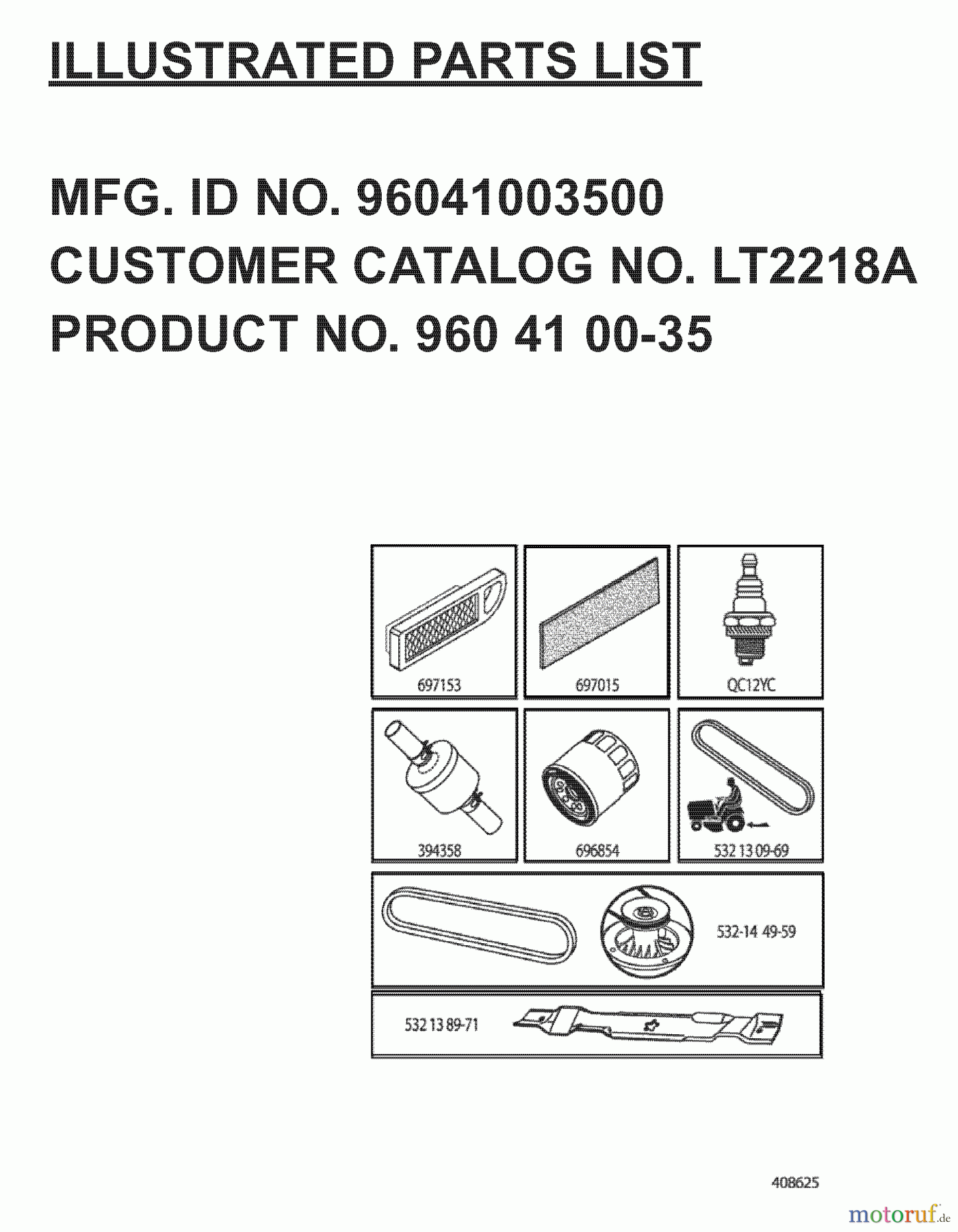 Jonsered Rasen und Garten Traktoren LT2218 A (96041003500) - Jonsered Lawn & Garden Tractor (2007-03) FREQUENTLY USED PARTS