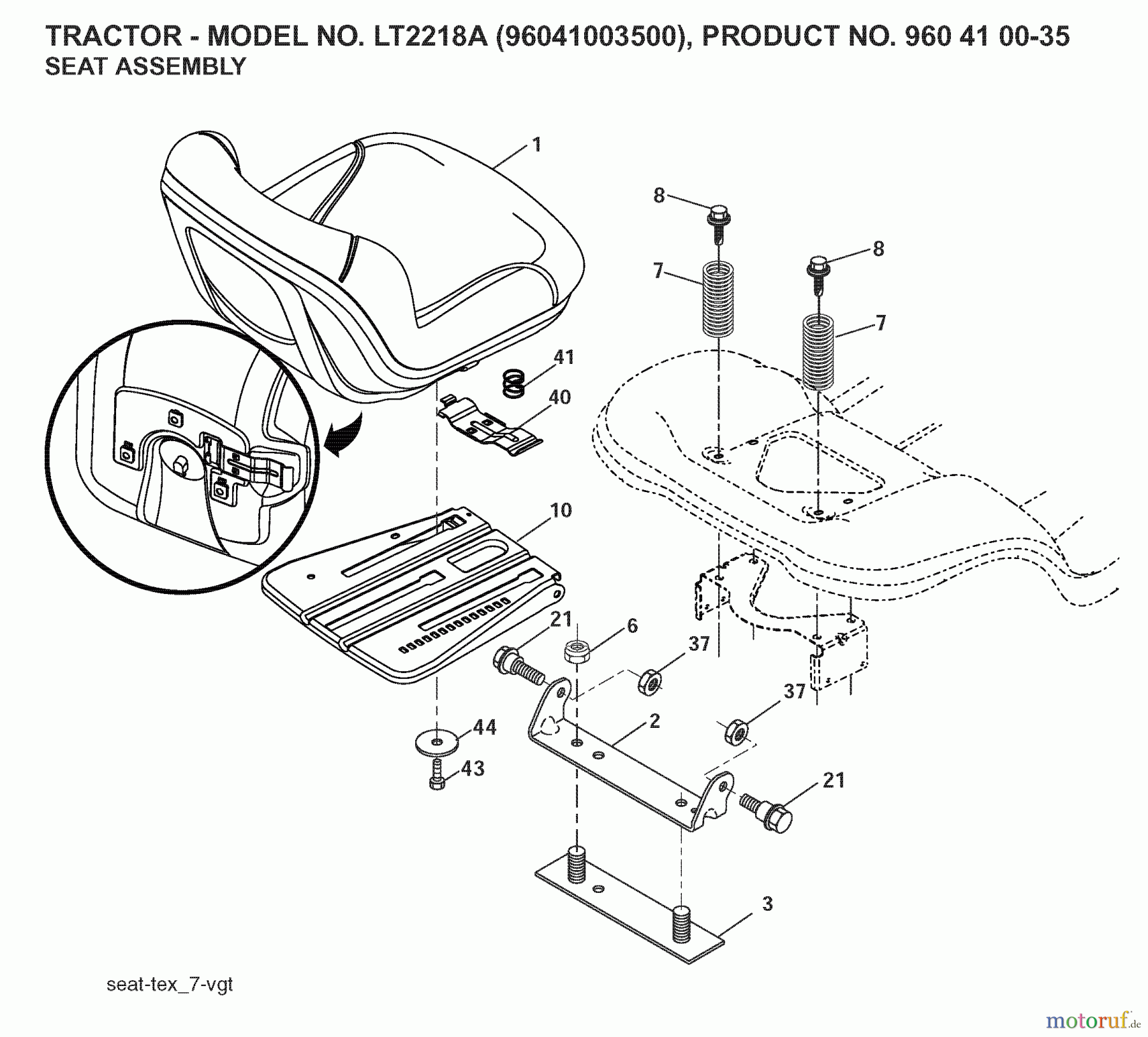 Jonsered Rasen und Garten Traktoren LT2218 A (96041003500) - Jonsered Lawn & Garden Tractor (2007-03) SEAT