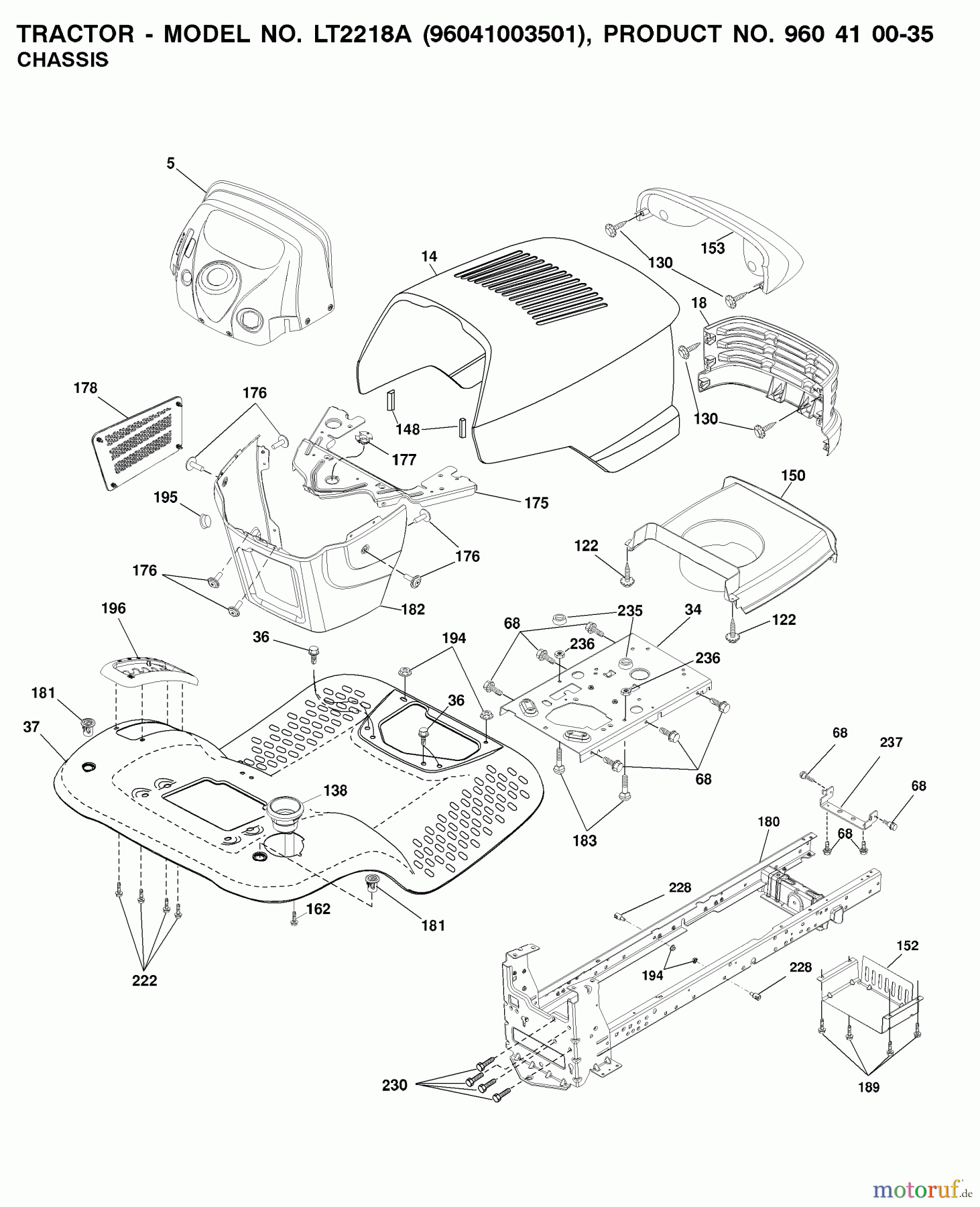 Jonsered Rasen und Garten Traktoren LT2218 A (96041003501) - Jonsered Lawn & Garden Tractor (2008-08) CHASSIS ENCLOSURES