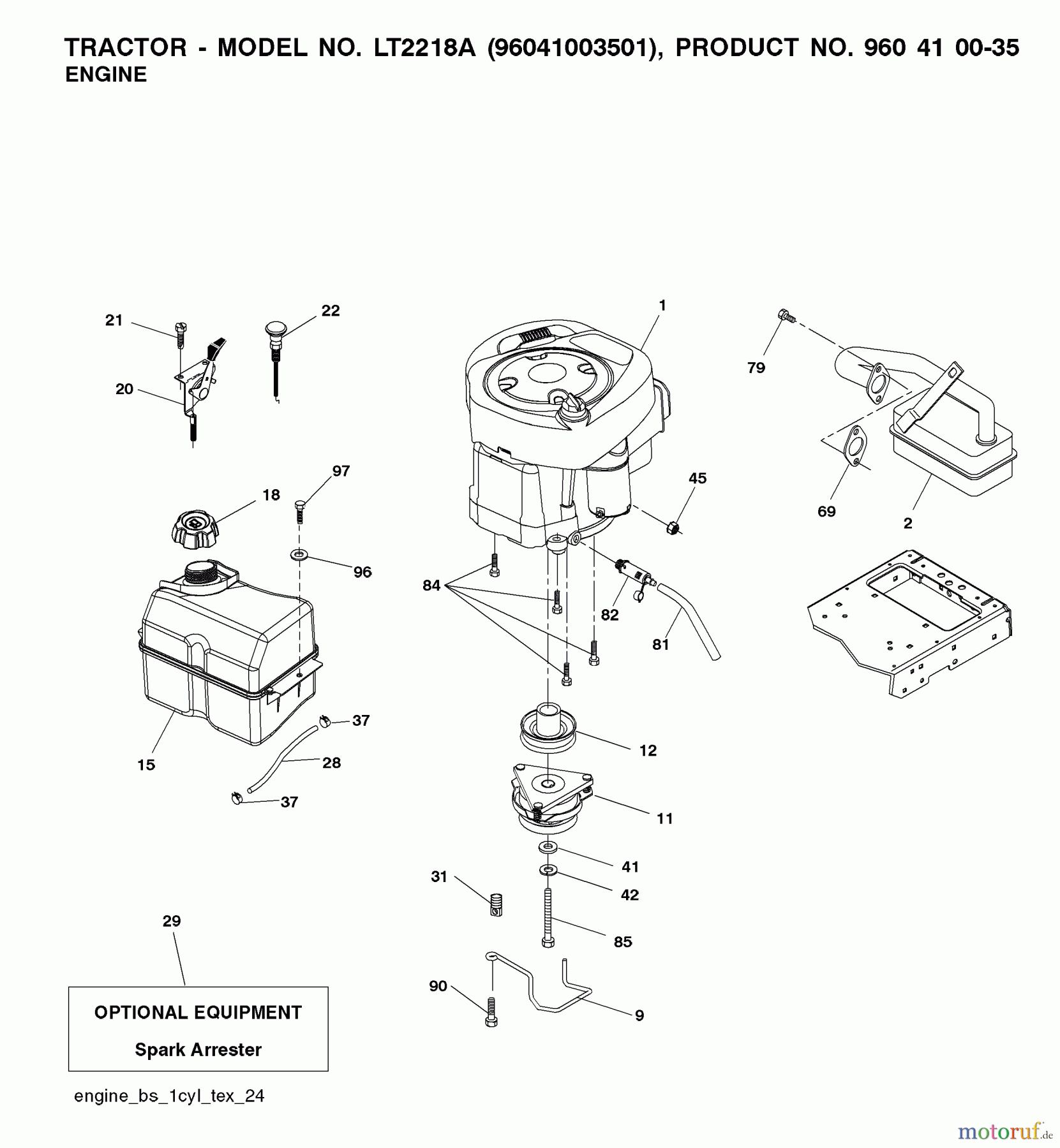  Jonsered Rasen  und Garten Traktoren LT2218 A (96041003501) - Jonsered Lawn & Garden Tractor (2008-08) ENGINE
