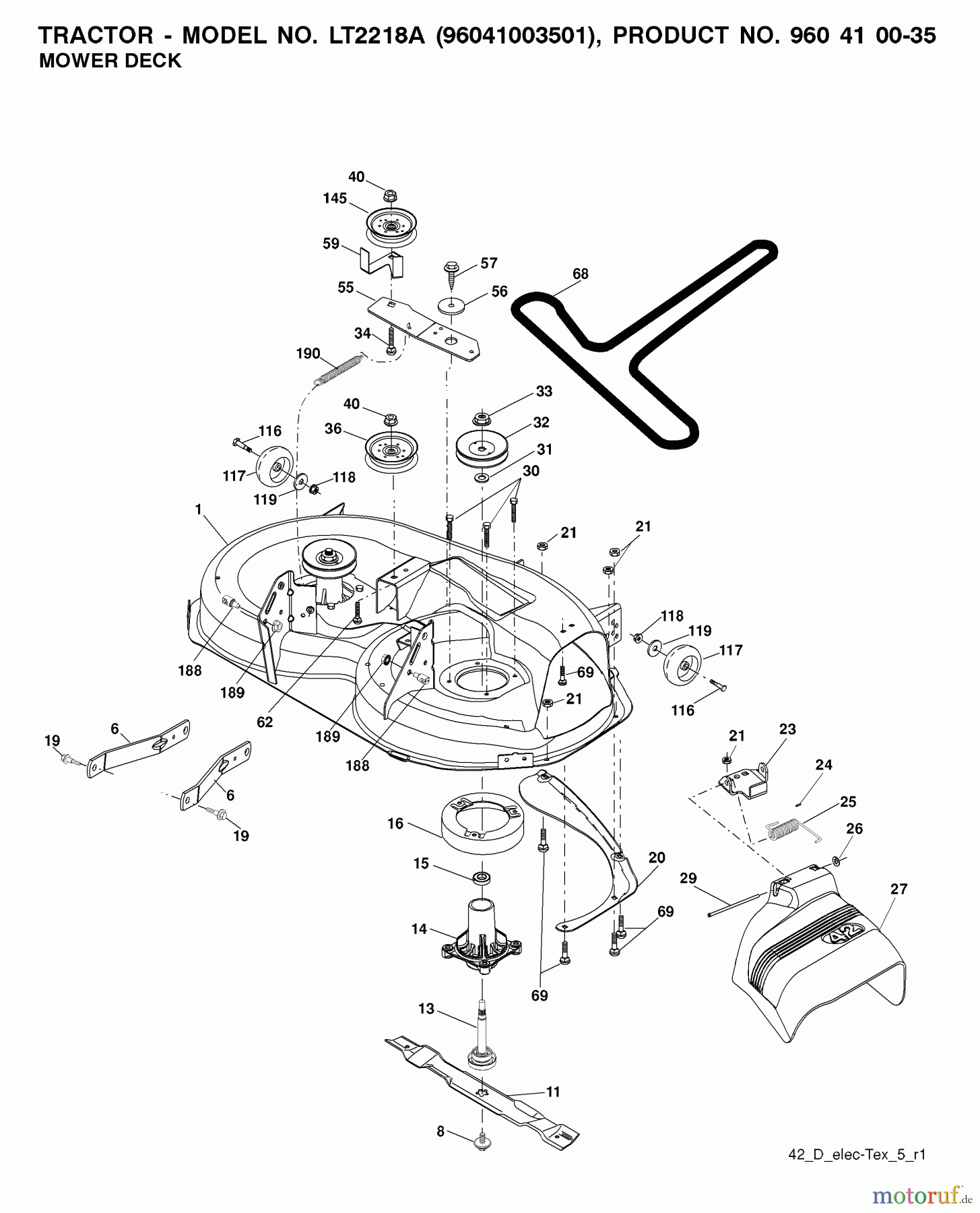 Jonsered Rasen und Garten Traktoren LT2218 A (96041003501) - Jonsered Lawn & Garden Tractor (2008-08) MOWER DECK / CUTTING DECK