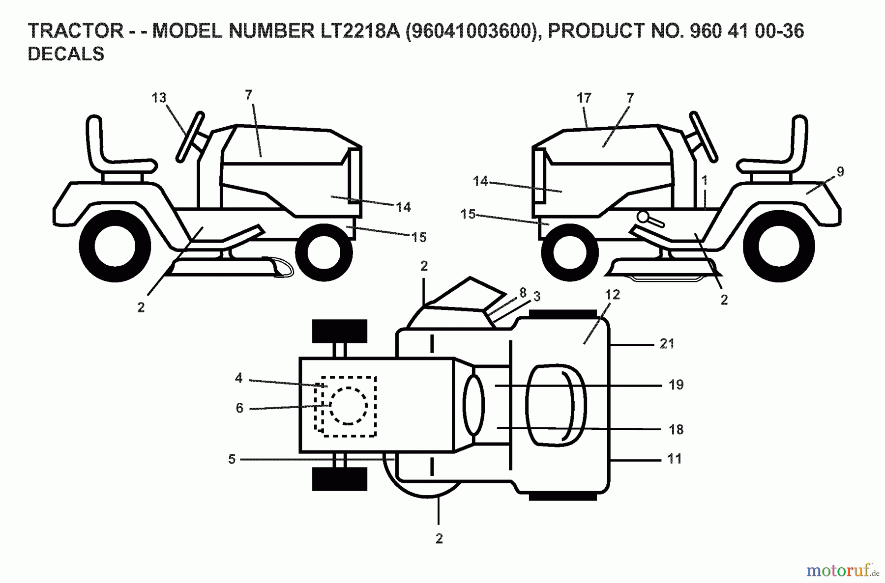  Jonsered Rasen  und Garten Traktoren LT2218 A (96041003600) - Jonsered Lawn & Garden Tractor (2007-04) DECALS