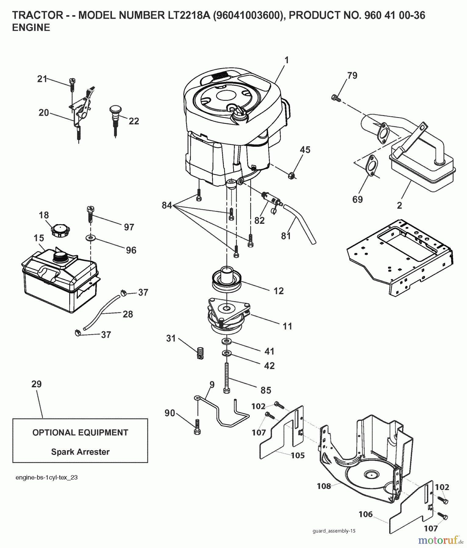  Jonsered Rasen  und Garten Traktoren LT2218 A (96041003600) - Jonsered Lawn & Garden Tractor (2007-04) ENGINE