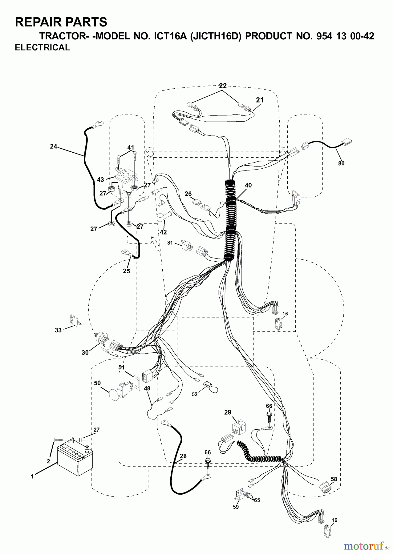  Jonsered Rasen  und Garten Traktoren ICT16A (JICTH16D, 954130042) - Jonsered Lawn & Garden Tractor (2000-04) ELECTRICAL