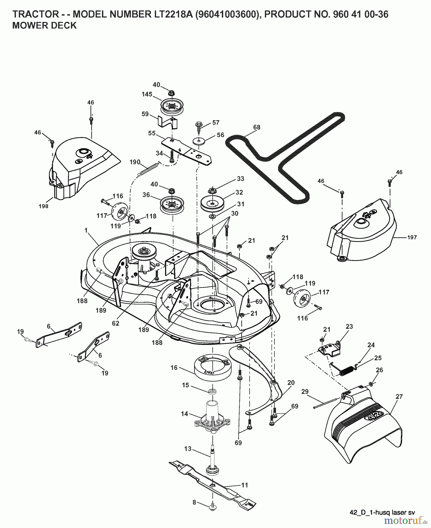  Jonsered Rasen  und Garten Traktoren LT2218 A (96041003600) - Jonsered Lawn & Garden Tractor (2007-04) MOWER DECK / CUTTING DECK