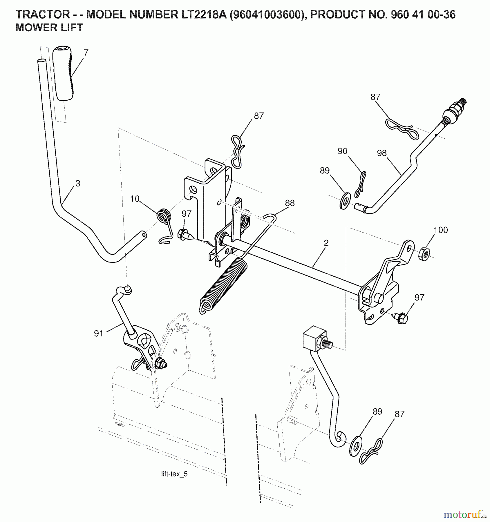  Jonsered Rasen  und Garten Traktoren LT2218 A (96041003600) - Jonsered Lawn & Garden Tractor (2007-04) MOWER LIFT / DECK LIFT