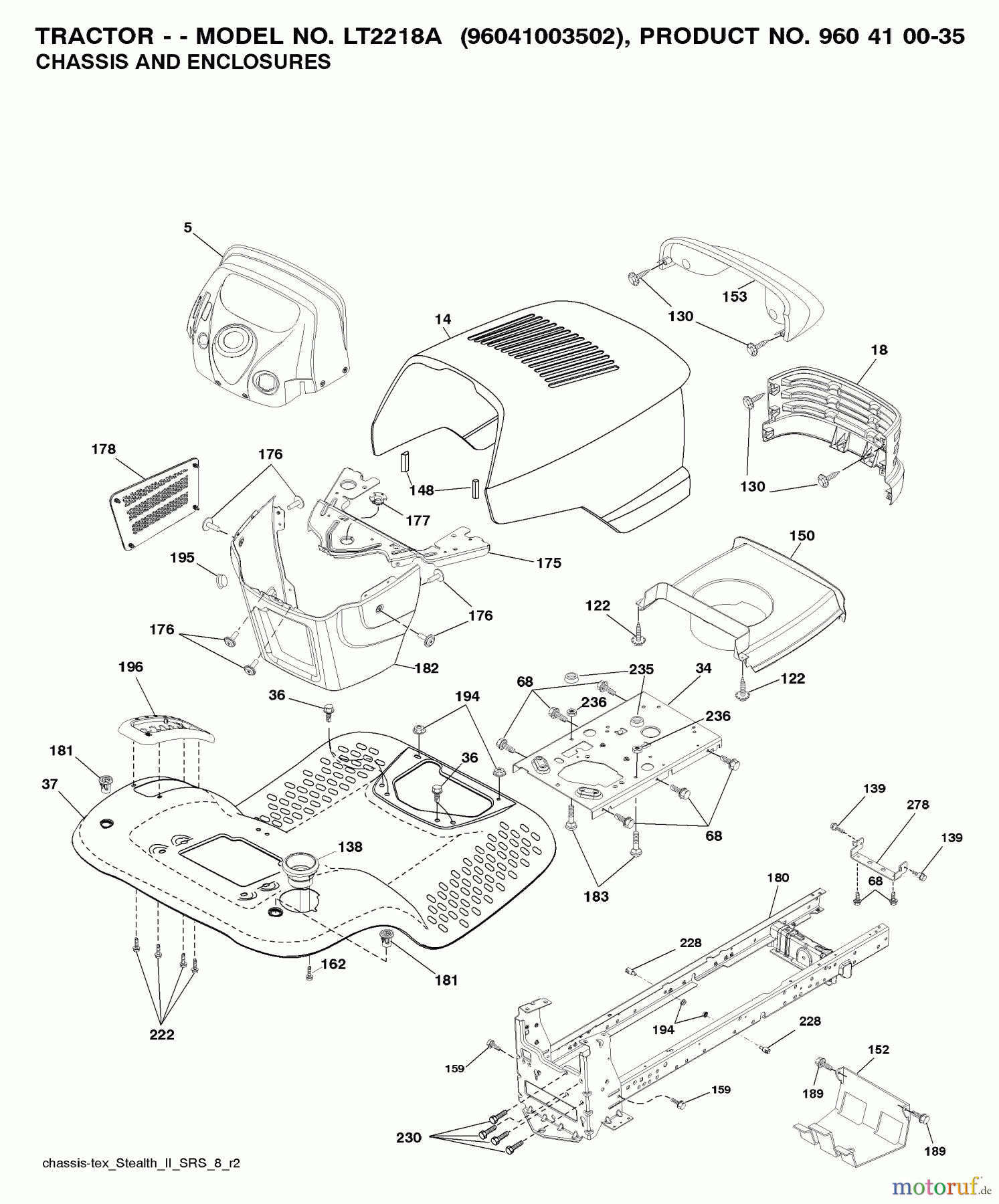 Jonsered Rasen und Garten Traktoren LT2218 A (96041003502) - Jonsered Lawn & Garden Tractor (2007-10) CHASSIS ENCLOSURES