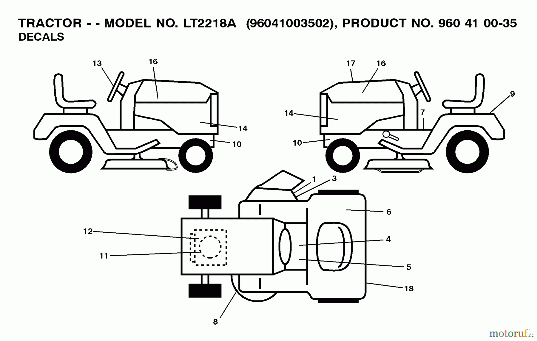 Jonsered Rasen und Garten Traktoren LT2218 A (96041003601) - Jonsered Lawn & Garden Tractor (2007-10) DECALS