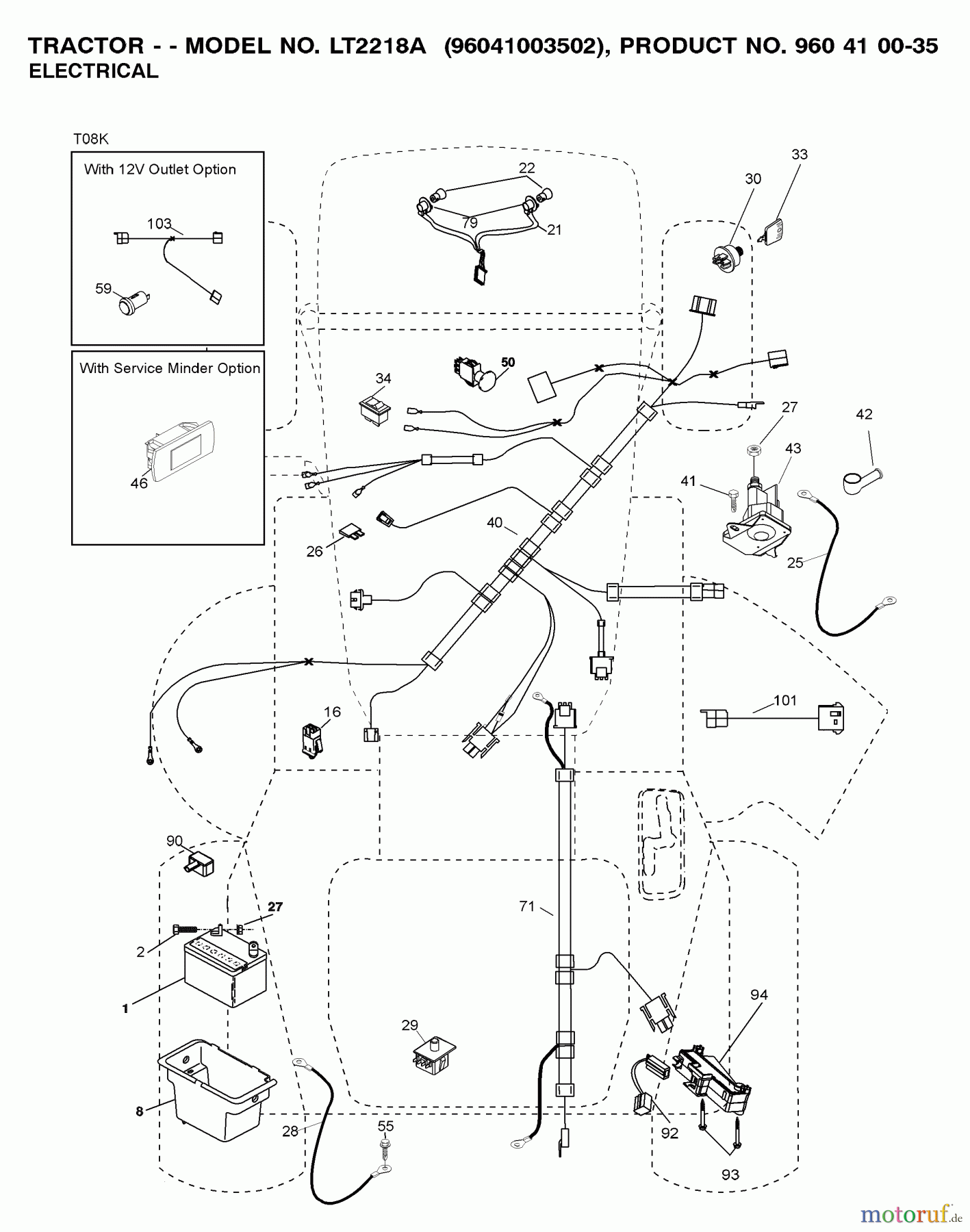  Jonsered Rasen  und Garten Traktoren LT2218 A (96041003502) - Jonsered Lawn & Garden Tractor (2007-10) ELECTRICAL
