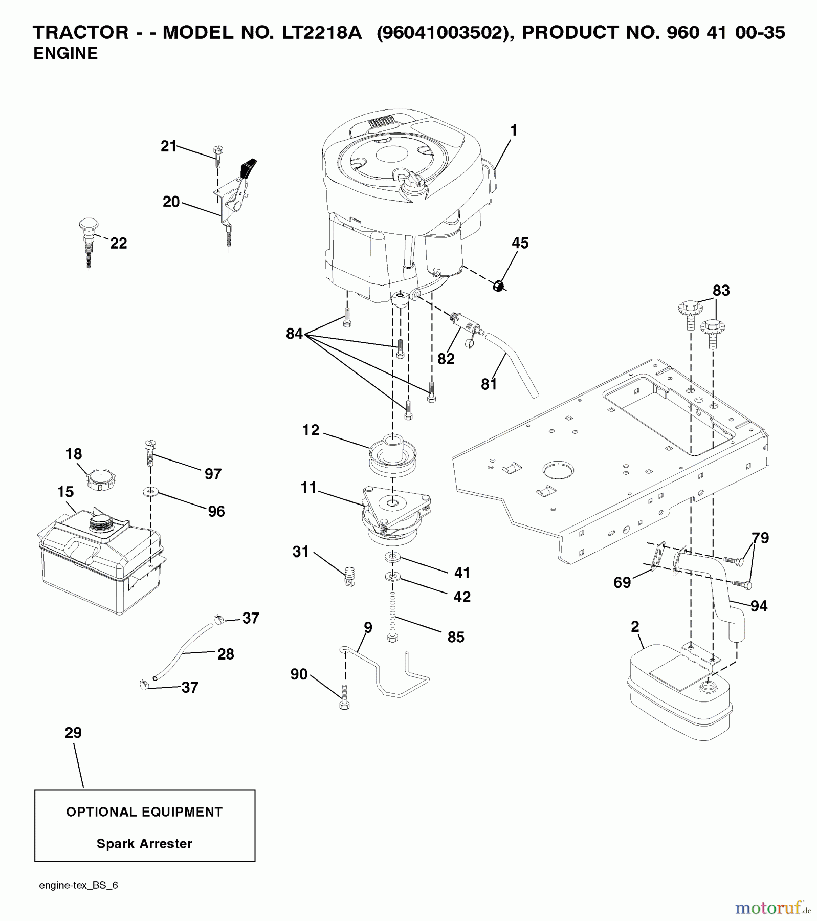 Jonsered Rasen und Garten Traktoren LT2218 A (96041003502) - Jonsered Lawn & Garden Tractor (2007-10) ENGINE