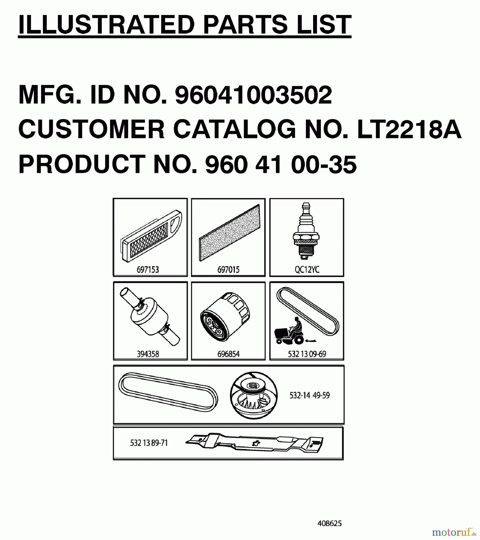 Jonsered Rasen und Garten Traktoren LT2218 A (96041003601) - Jonsered Lawn & Garden Tractor (2007-10) FREQUENTLY USED PARTS