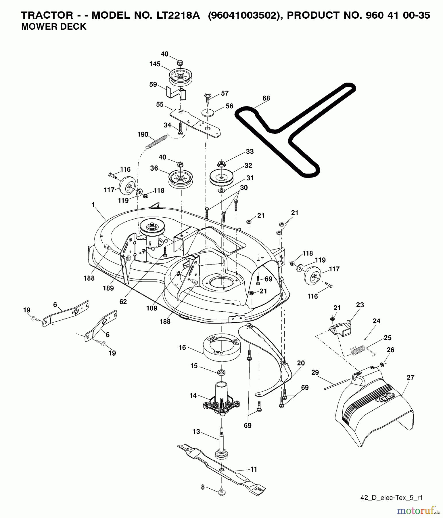 Jonsered Rasen und Garten Traktoren LT2218 A (96041003502) - Jonsered Lawn & Garden Tractor (2007-10) MOWER DECK / CUTTING DECK