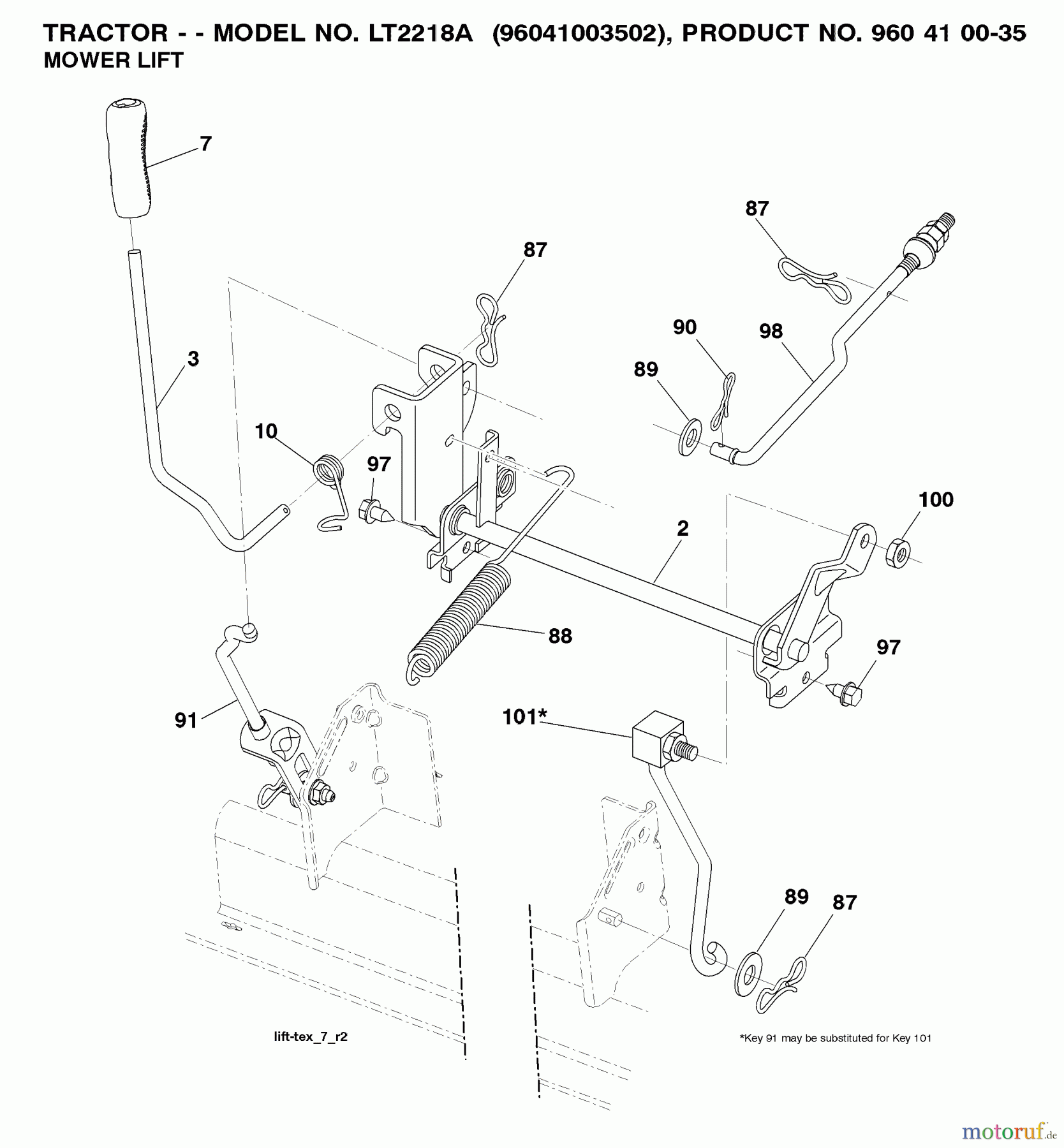 Jonsered Rasen und Garten Traktoren LT2218 A (96041003502) - Jonsered Lawn & Garden Tractor (2007-10) MOWER LIFT / DECK LIFT