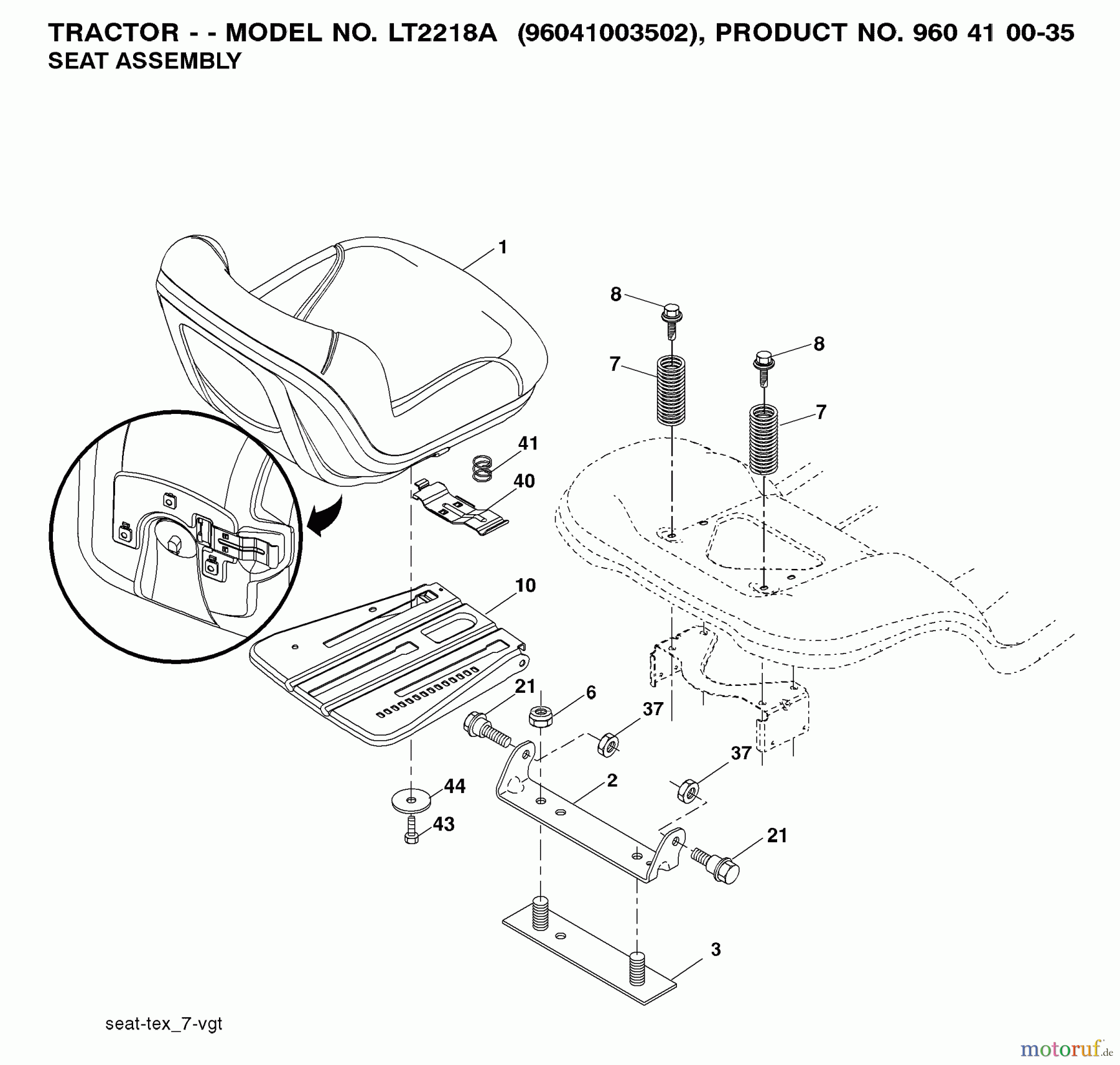  Jonsered Rasen  und Garten Traktoren LT2218 A (96041003601) - Jonsered Lawn & Garden Tractor (2007-10) SEAT