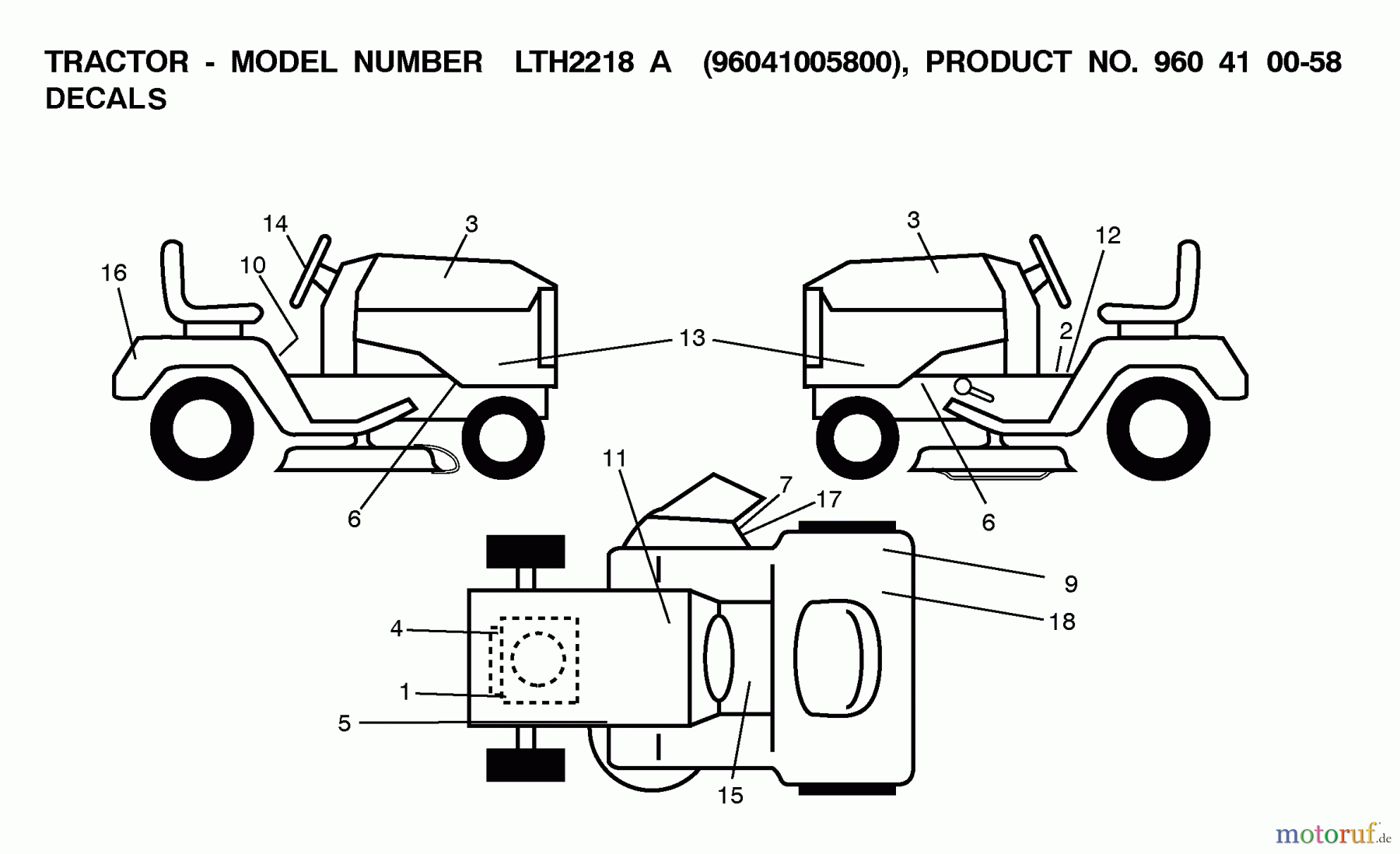Jonsered Rasen und Garten Traktoren LT2218 A (96041005800) - Jonsered Lawn & Garden Tractor (2007-04) DECALS