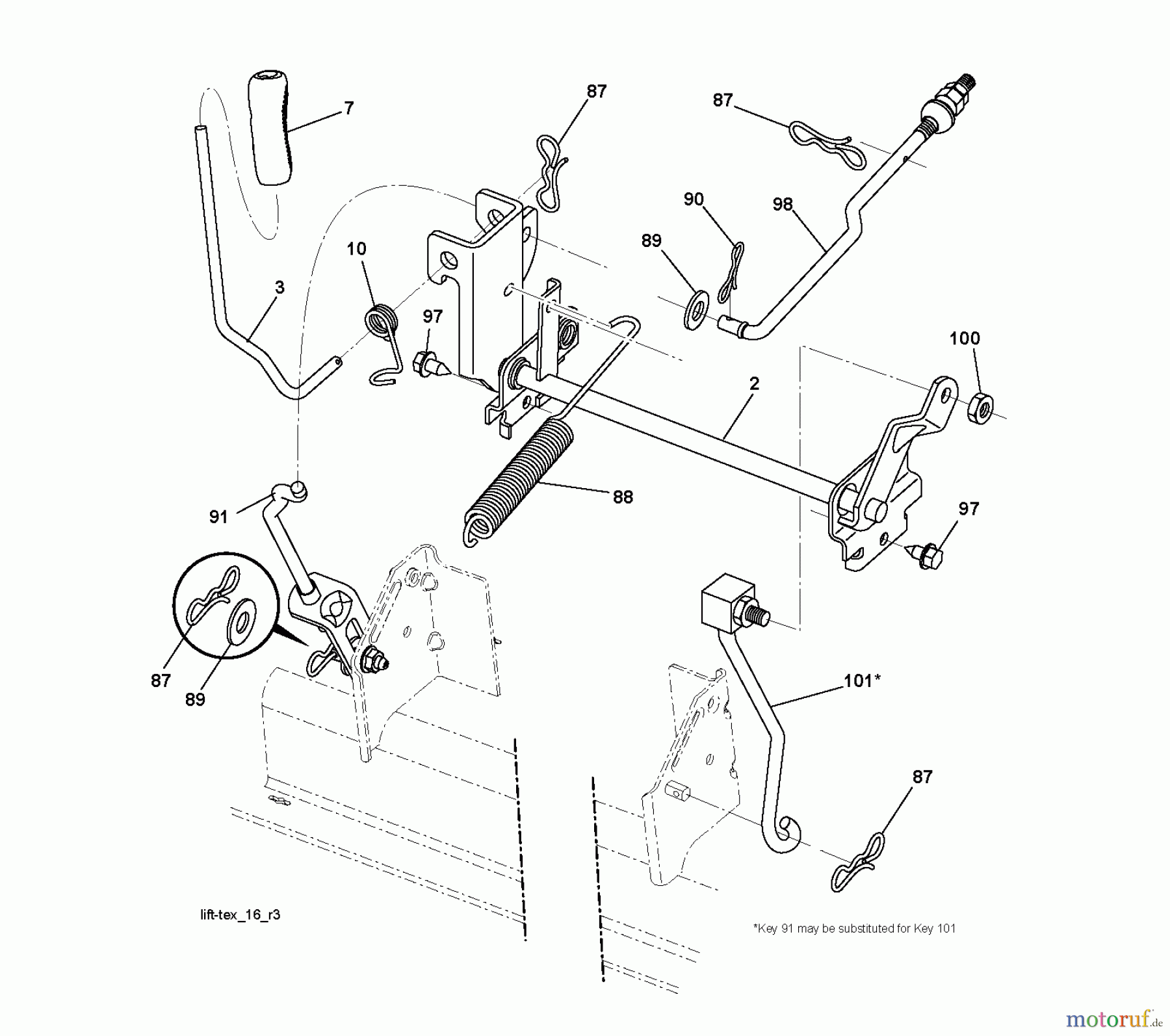  Jonsered Rasen  und Garten Traktoren LT2218 A (96041010502) - Jonsered Lawn & Garden Tractor (2010-03) MOWER LIFT / DECK LIFT
