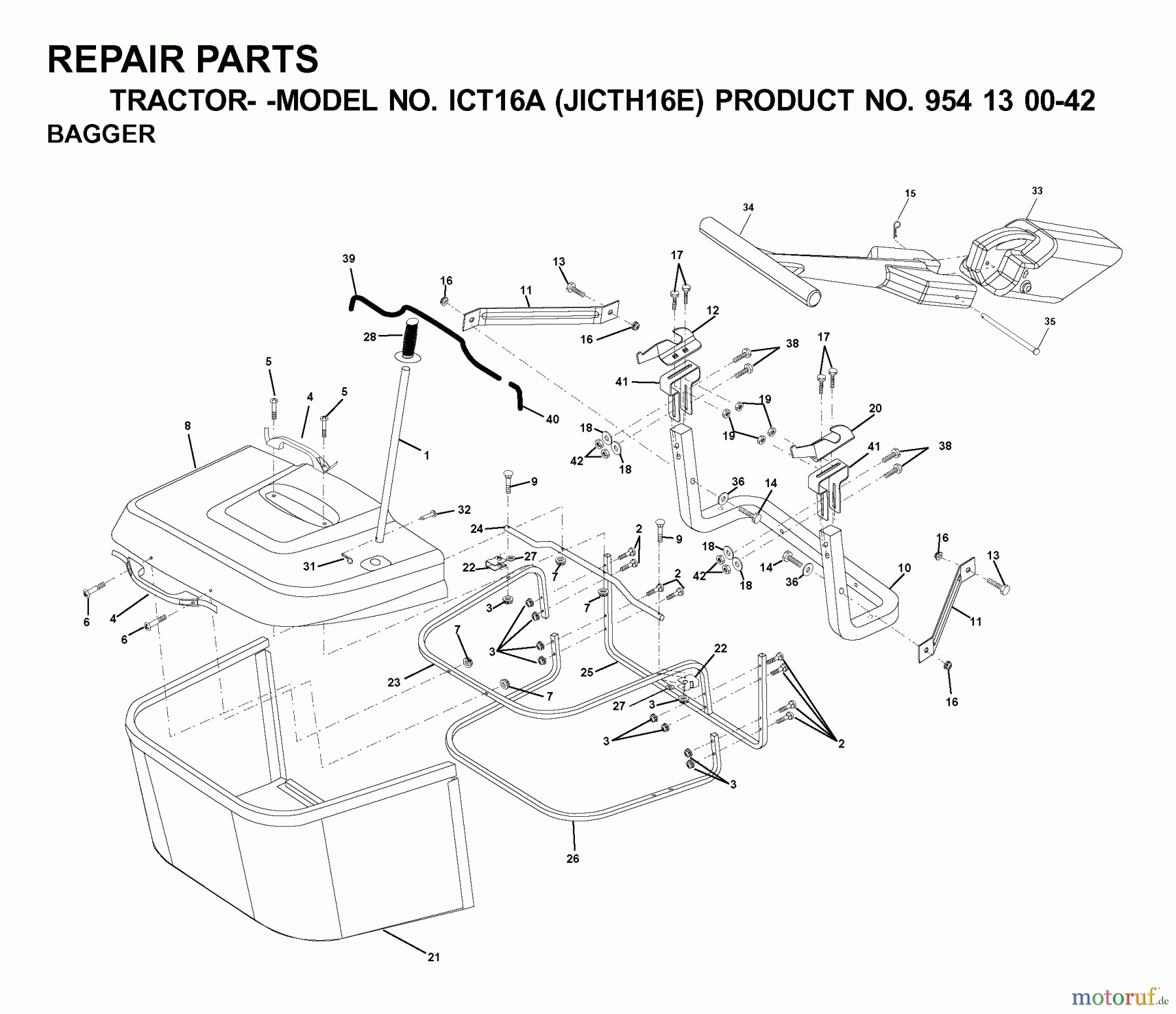 Jonsered Rasen und Garten Traktoren ICT16A (JICTH16E, 954130042) - Jonsered Lawn & Garden Tractor (2000-04) BAGGER