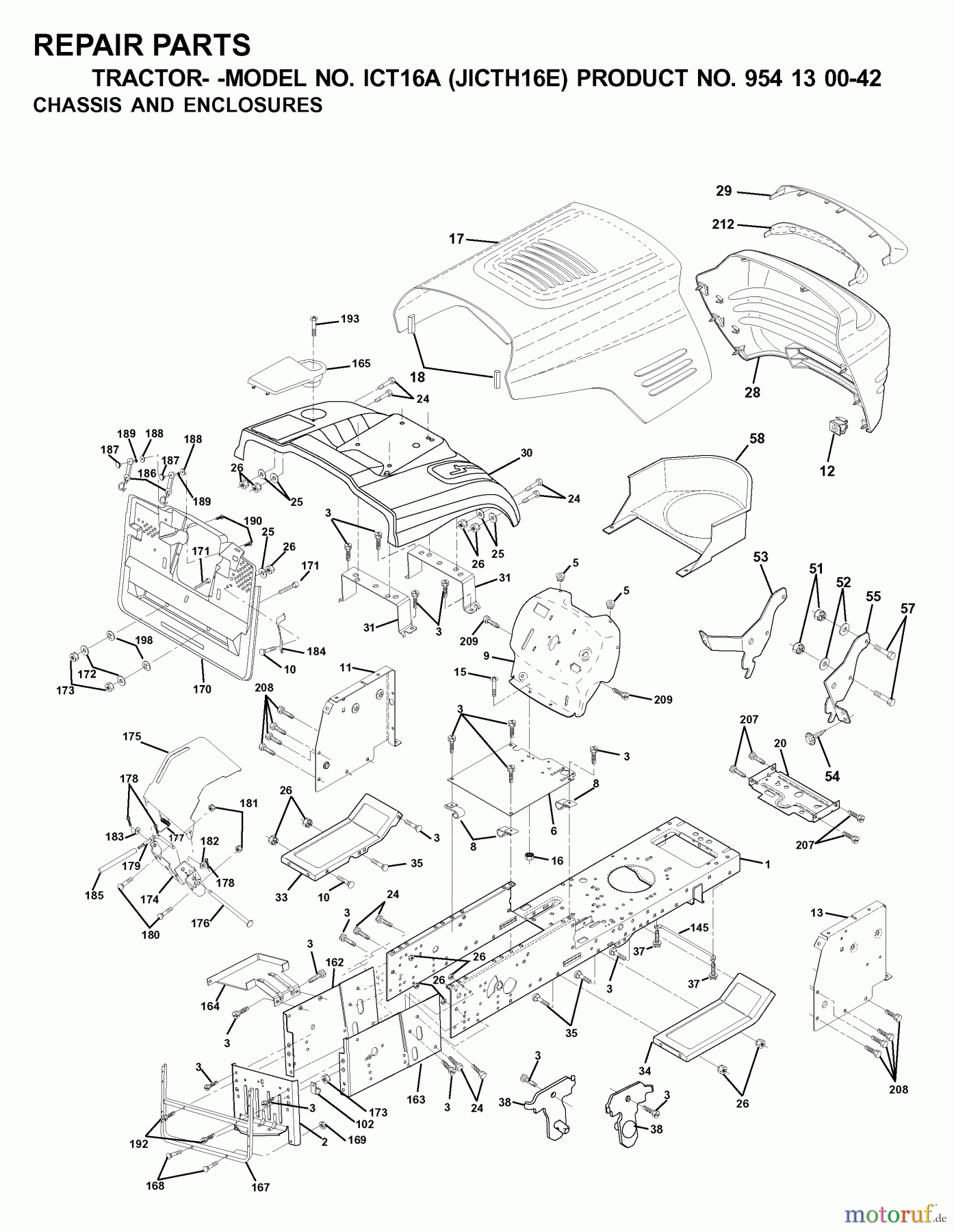 Jonsered Rasen und Garten Traktoren ICT16A (JICTH16E, 954130042) - Jonsered Lawn & Garden Tractor (2000-04) CHASSIS ENCLOSURES