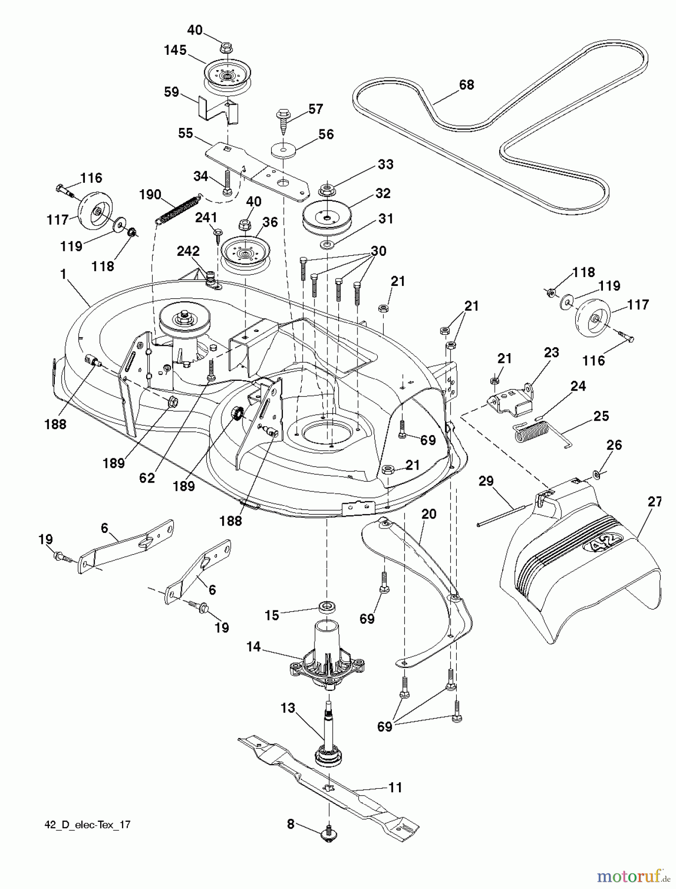 Jonsered Rasen und Garten Traktoren LT2218 A (96041010504) - Jonsered Lawn & Garden Tractor (2011-04) MOWER DECK / CUTTING DECK