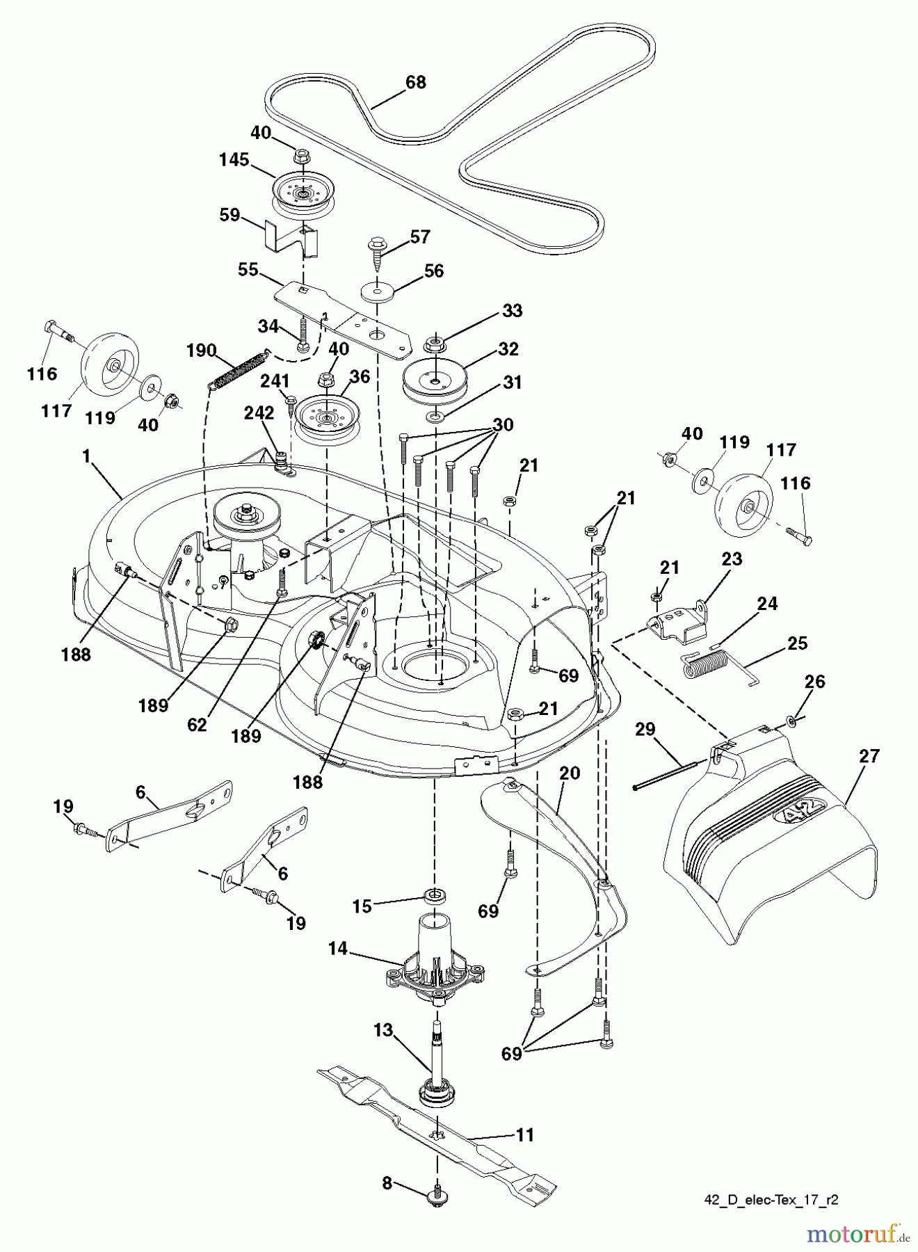 Jonsered Rasen  und Garten Traktoren LT2218 A (96041010505) - Jonsered Lawn & Garden Tractor (2011-08) MOWER DECK / CUTTING DECK