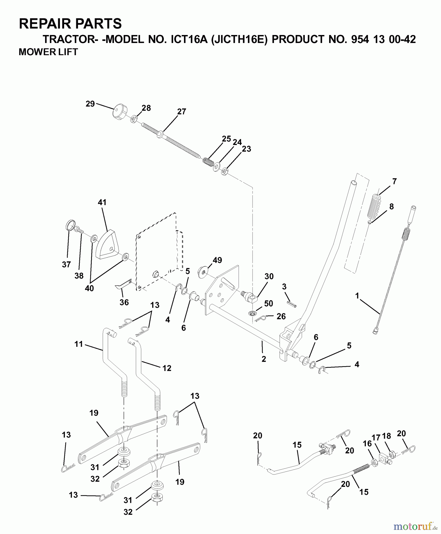  Jonsered Rasen  und Garten Traktoren ICT16A (JICTH16E, 954130042) - Jonsered Lawn & Garden Tractor (2000-04) MOWER LIFT / DECK LIFT