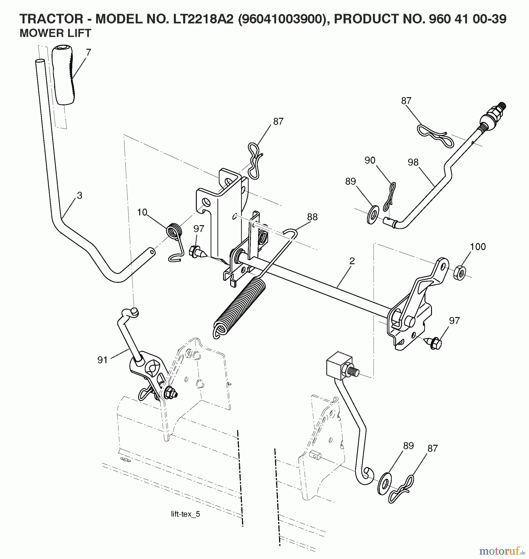  Jonsered Rasen  und Garten Traktoren LT2218 A2 (96041003900) - Jonsered Lawn & Garden Tractor (2007-04) MOWER LIFT / DECK LIFT