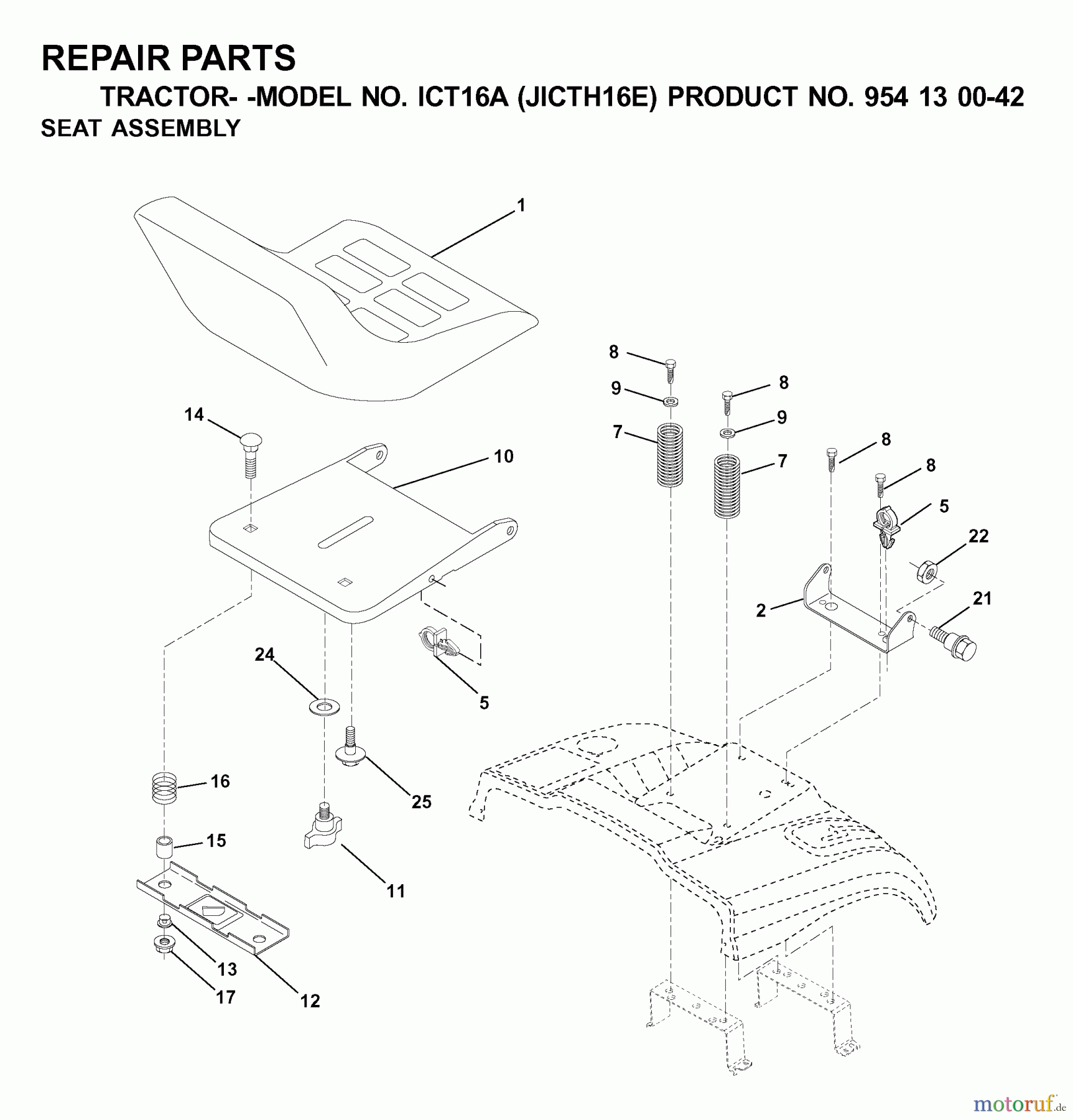 Jonsered Rasen und Garten Traktoren ICT16A (JICTH16E, 954130042) - Jonsered Lawn & Garden Tractor (2000-04) SEAT