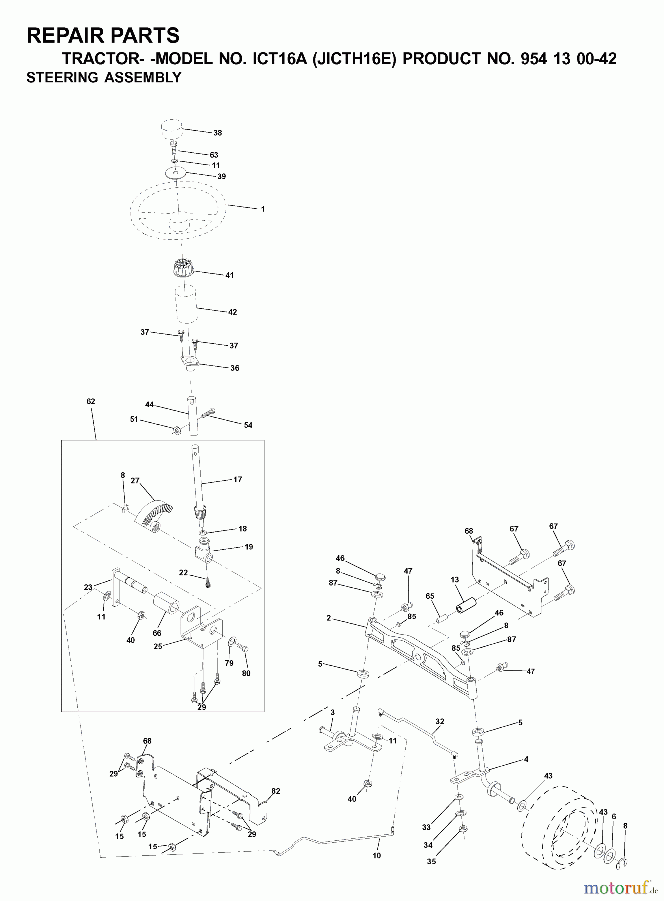 Jonsered Rasen und Garten Traktoren ICT16A (JICTH16E, 954130042) - Jonsered Lawn & Garden Tractor (2000-04) STEERING
