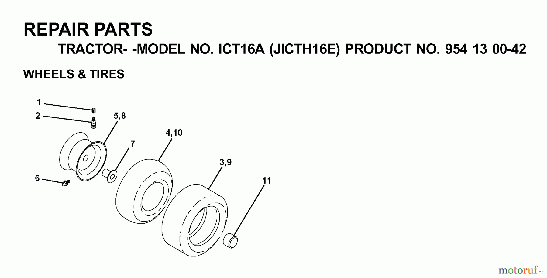 Jonsered Rasen und Garten Traktoren ICT16A (JICTH16E, 954130042) - Jonsered Lawn & Garden Tractor (2000-04) WHEELS TIRES