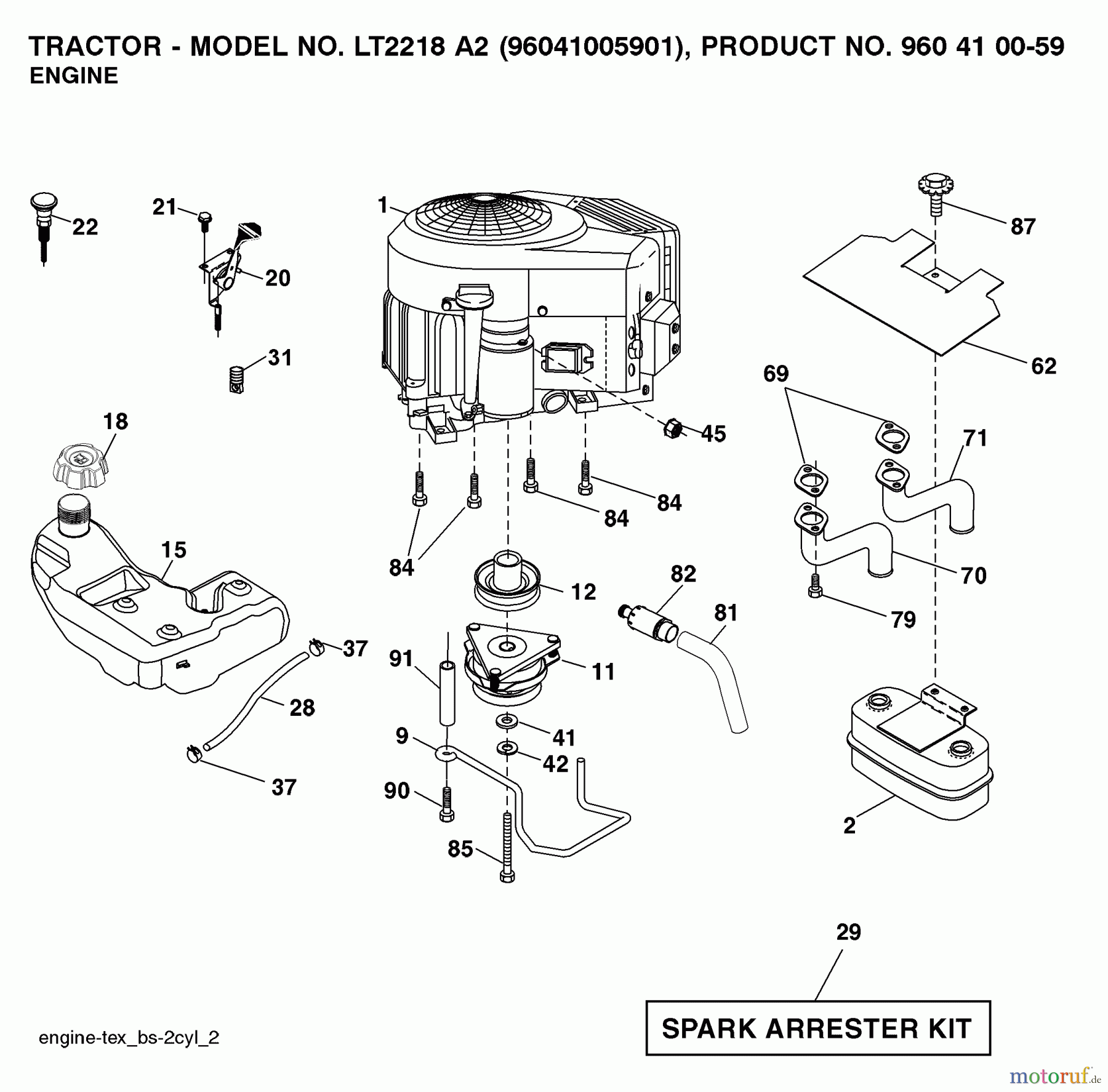 Jonsered Rasen und Garten Traktoren LT2218 A2 (96041005901) - Jonsered Lawn & Garden Tractor (2008-01) ENGINE