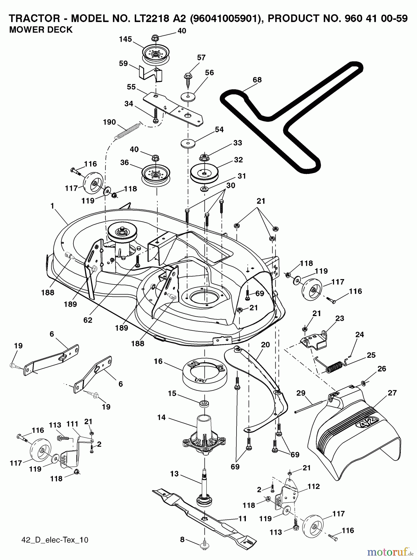 Jonsered Rasen und Garten Traktoren LT2218 A2 (96041005901) - Jonsered Lawn & Garden Tractor (2008-01) MOWER DECK / CUTTING DECK