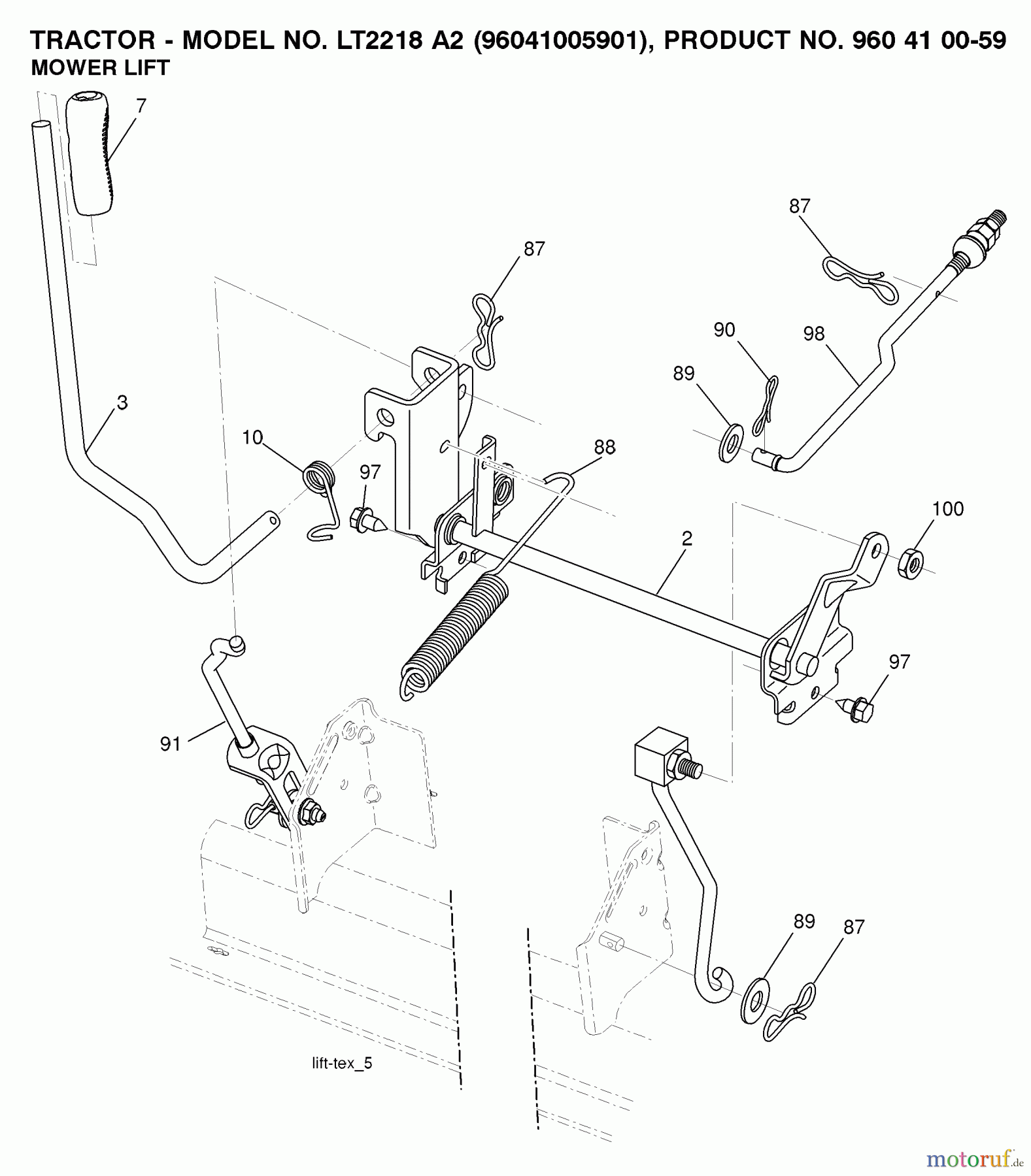 Jonsered Rasen und Garten Traktoren LT2218 A2 (96041005901) - Jonsered Lawn & Garden Tractor (2008-01) MOWER LIFT / DECK LIFT