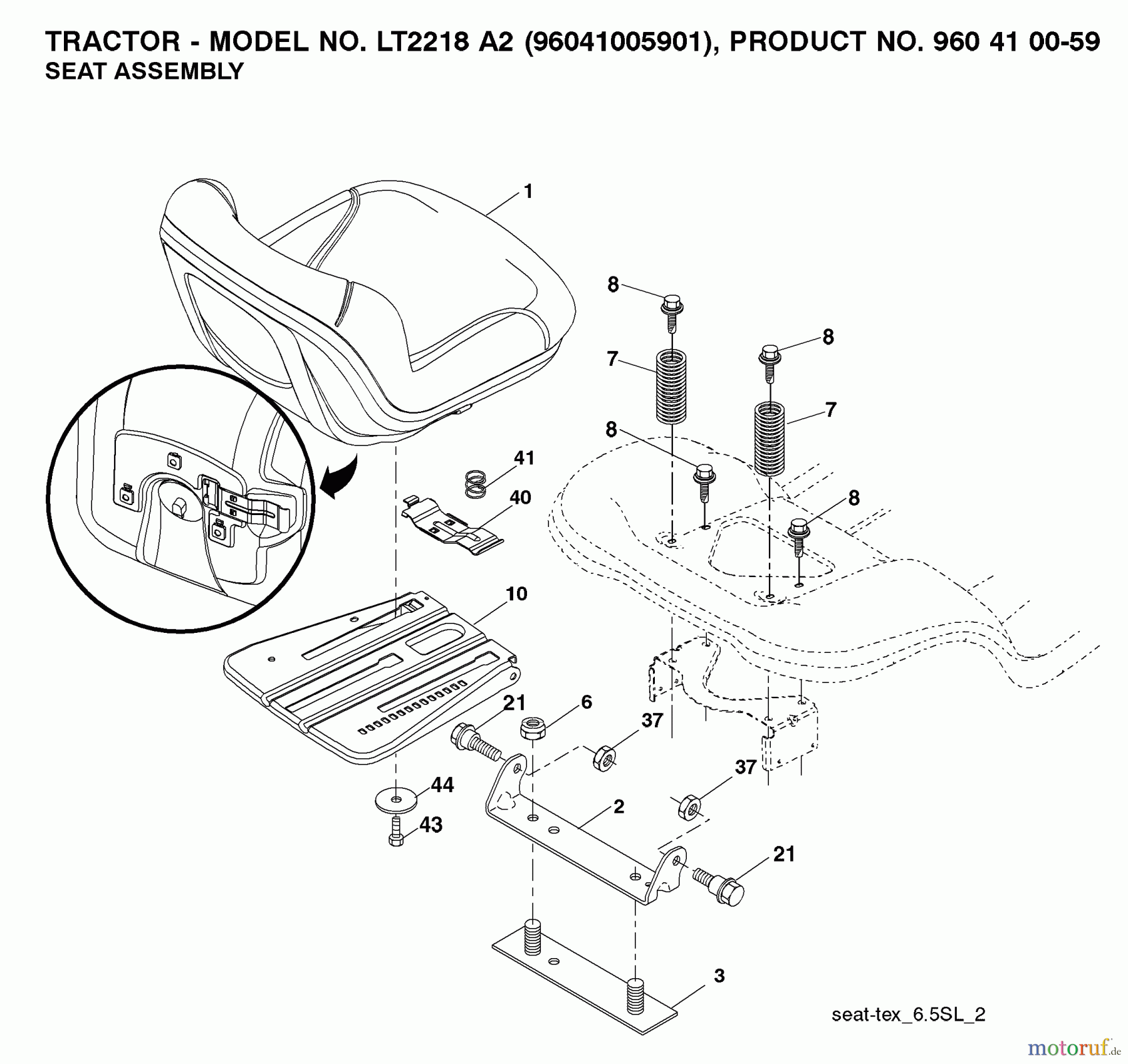 Jonsered Rasen und Garten Traktoren LT2218 A2 (96041005901) - Jonsered Lawn & Garden Tractor (2008-01) SEAT