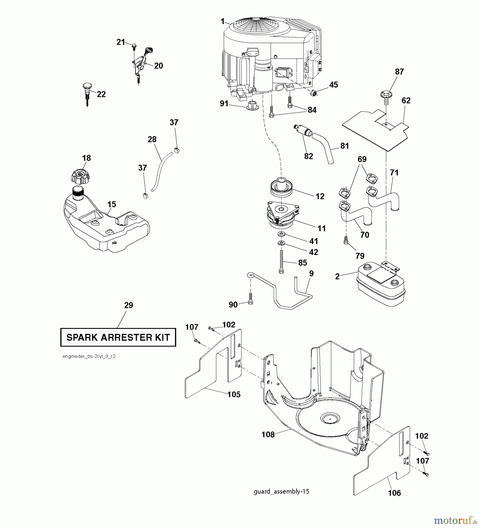 Jonsered Rasen und Garten Traktoren LT2218 A2 (96041010900) - Jonsered Lawn & Garden Tractor (2009-02) ENGINE
