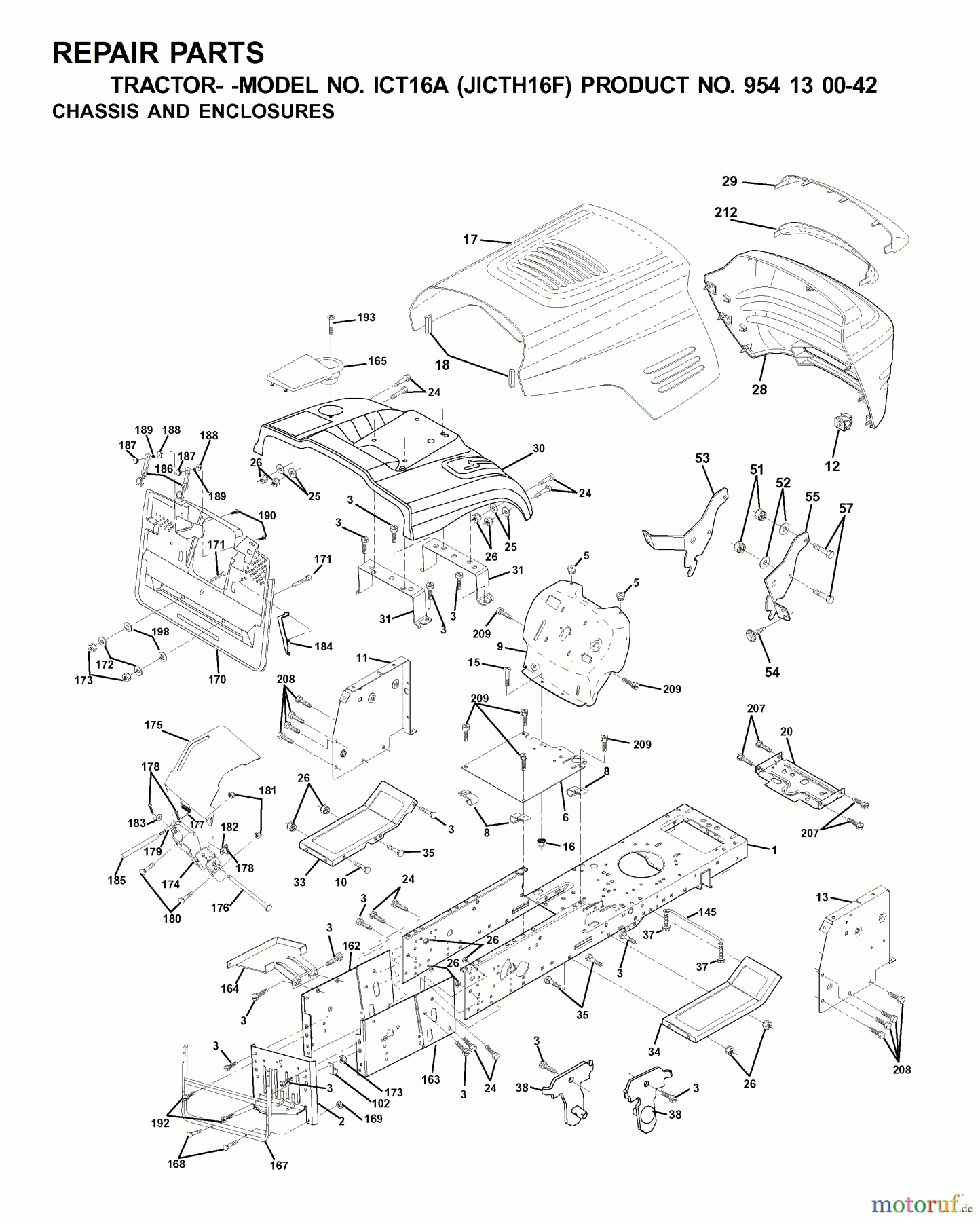 Jonsered Rasen und Garten Traktoren ICT16A (JICTH16F, 954130042) - Jonsered Lawn & Garden Tractor (2001-02) CHASSIS ENCLOSURES