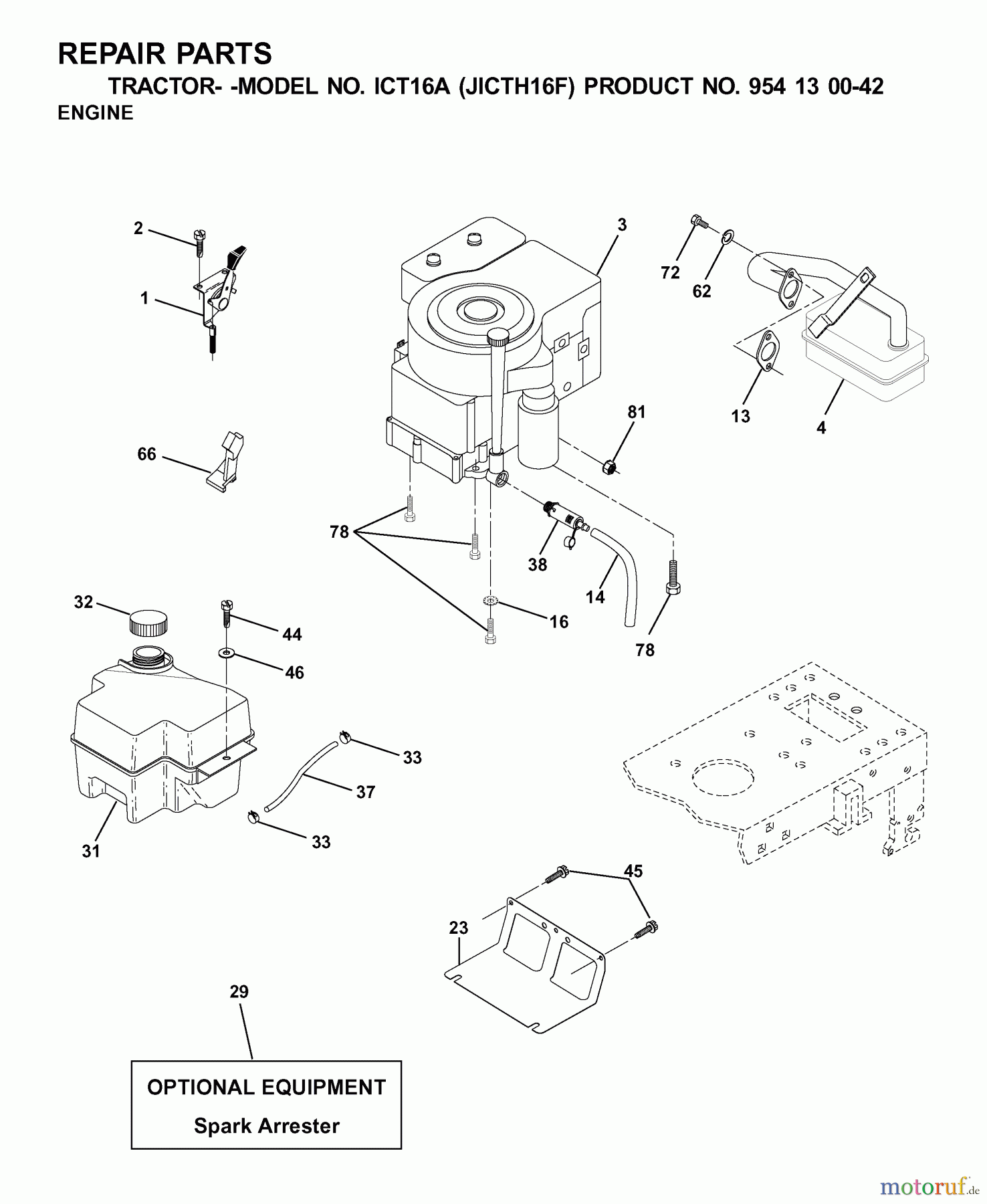 Jonsered Rasen und Garten Traktoren ICT16A (JICTH16F, 954130042) - Jonsered Lawn & Garden Tractor (2001-02) ENGINE