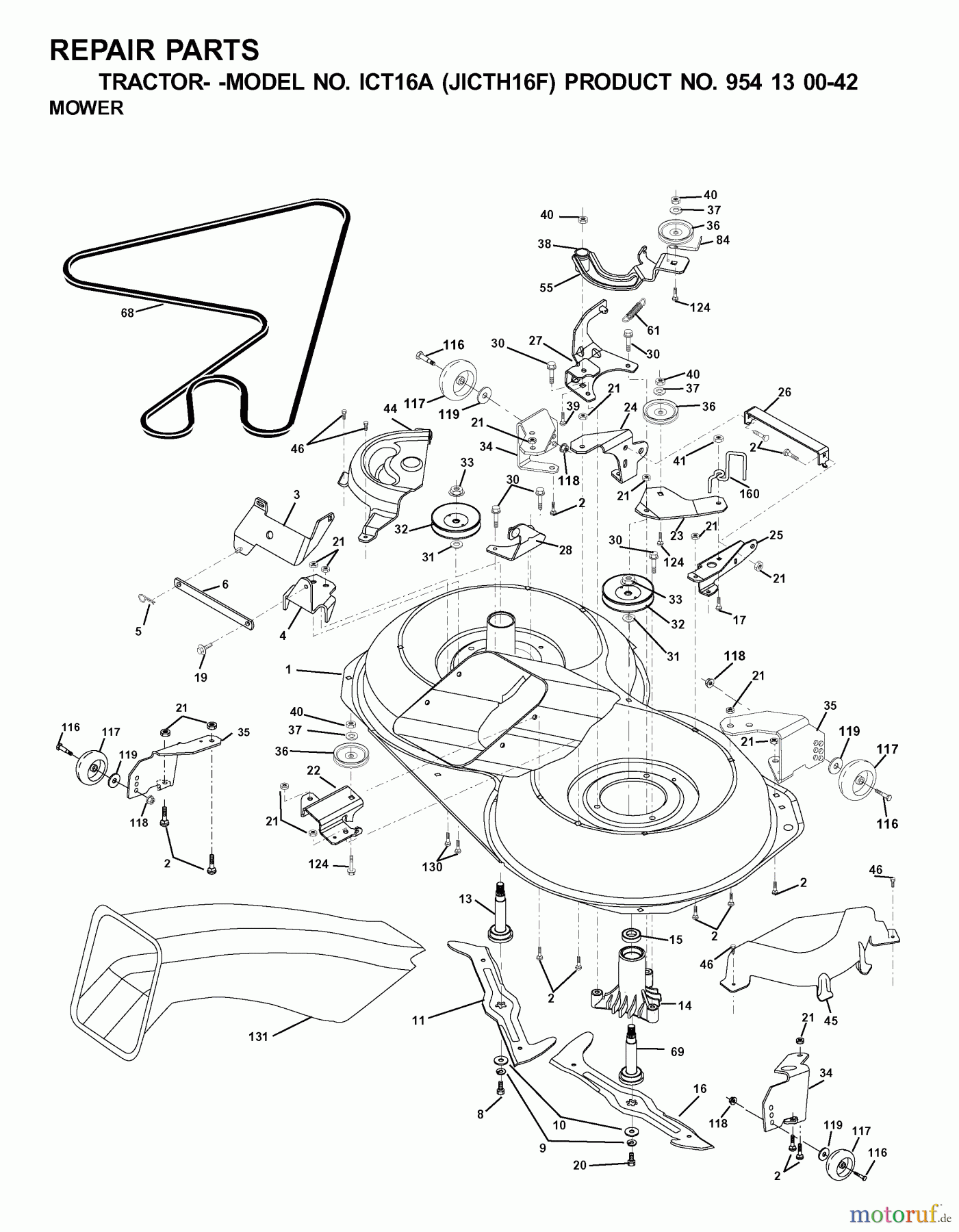  Jonsered Rasen  und Garten Traktoren ICT16A (JICTH16F, 954130042) - Jonsered Lawn & Garden Tractor (2001-02) MOWER DECK / CUTTING DECK