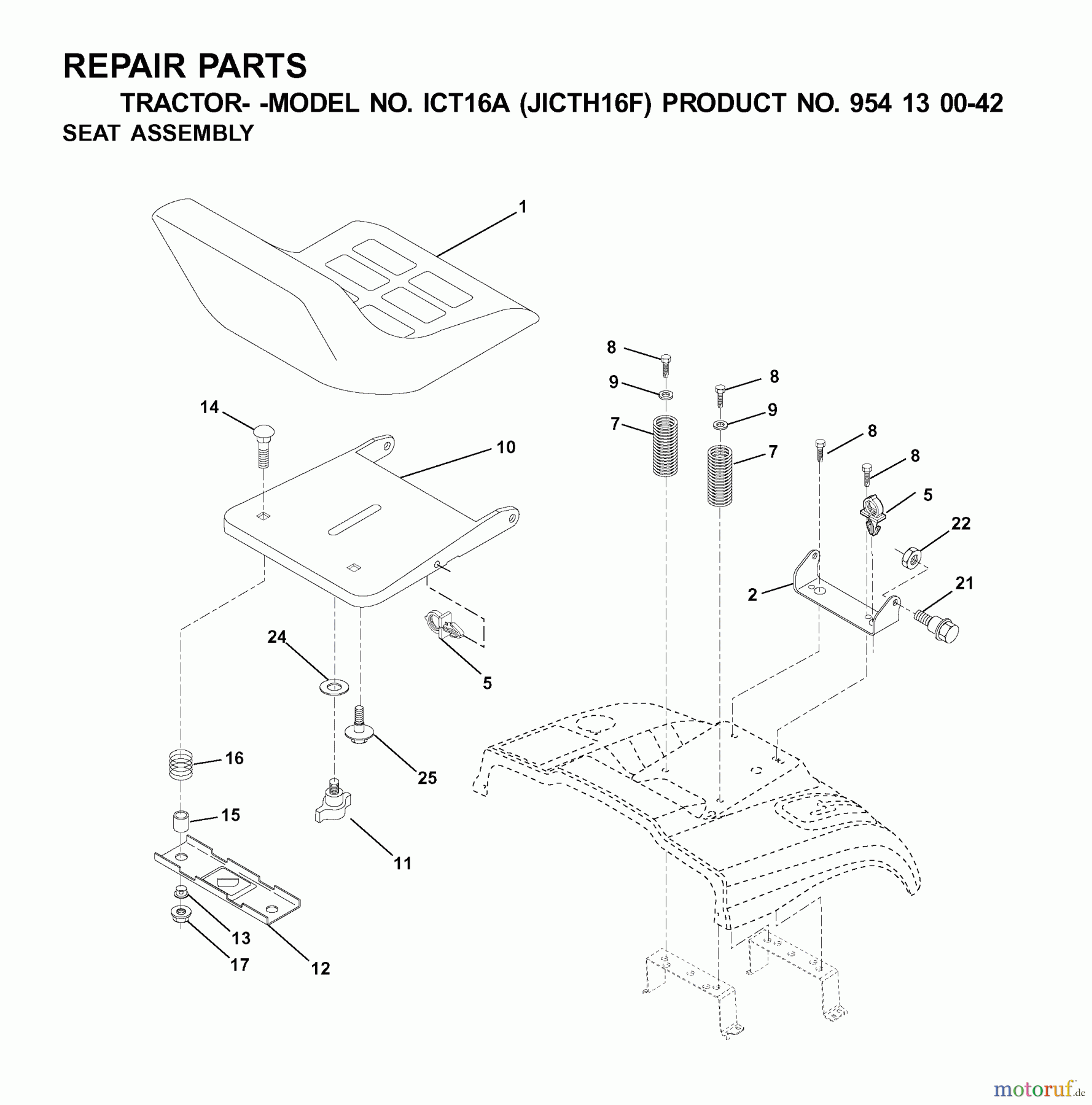 Jonsered Rasen und Garten Traktoren ICT16A (JICTH16F, 954130042) - Jonsered Lawn & Garden Tractor (2001-02) SEAT