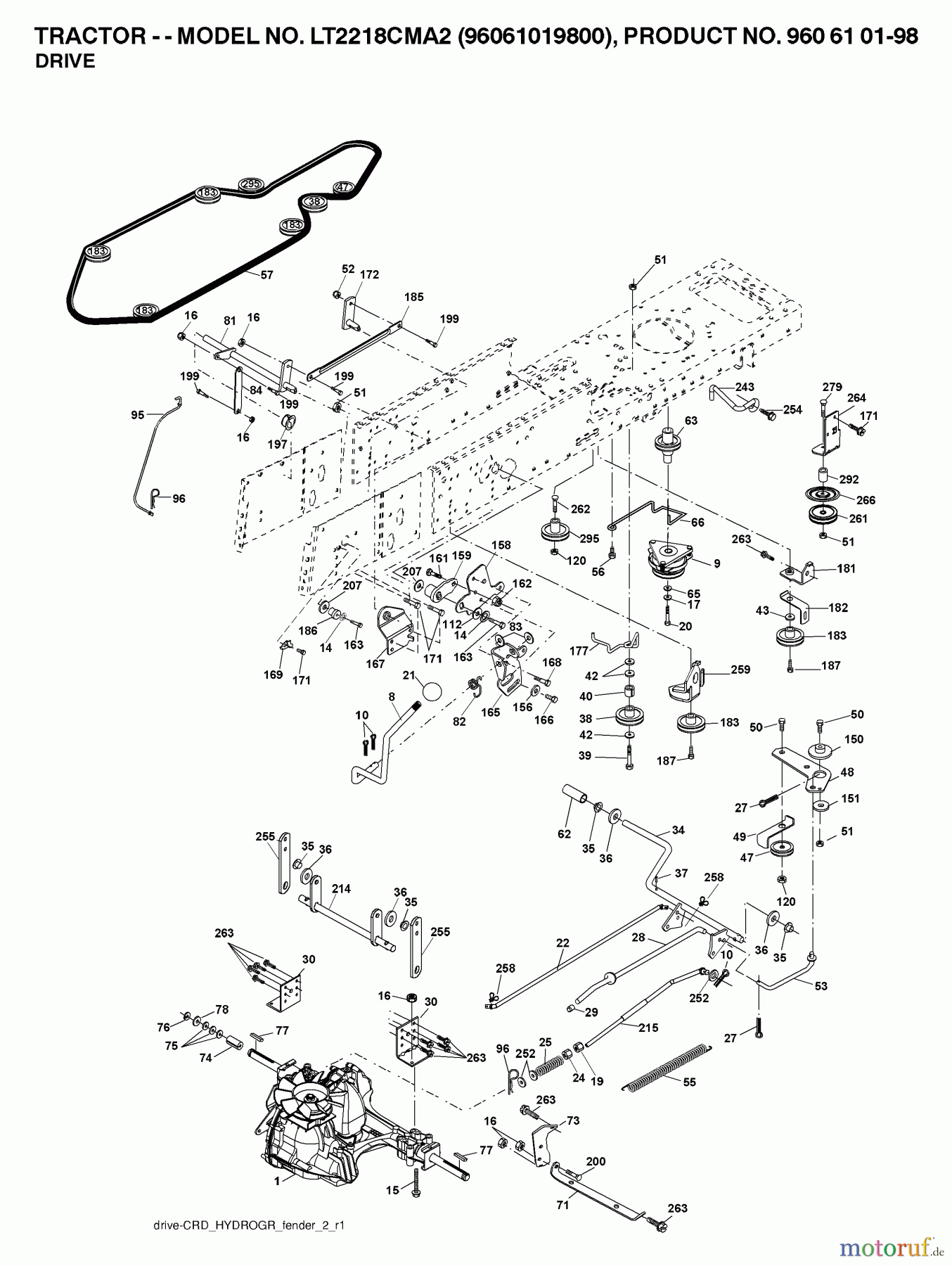 Jonsered Rasen und Garten Traktoren LT2218 CMA2 (96061019800) - Jonsered Lawn & Garden Tractor (2007-04) DRIVE