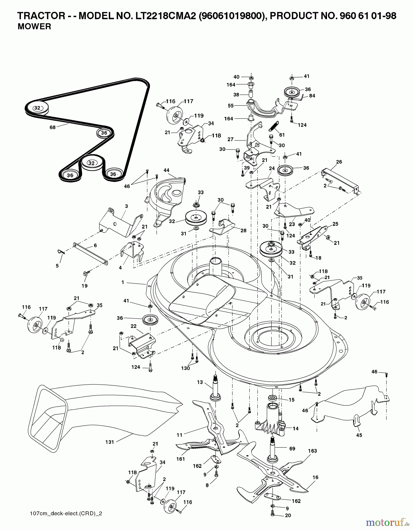 Jonsered Rasen und Garten Traktoren LT2218 CMA2 (96061019800) - Jonsered Lawn & Garden Tractor (2007-04) MOWER DECK / CUTTING DECK