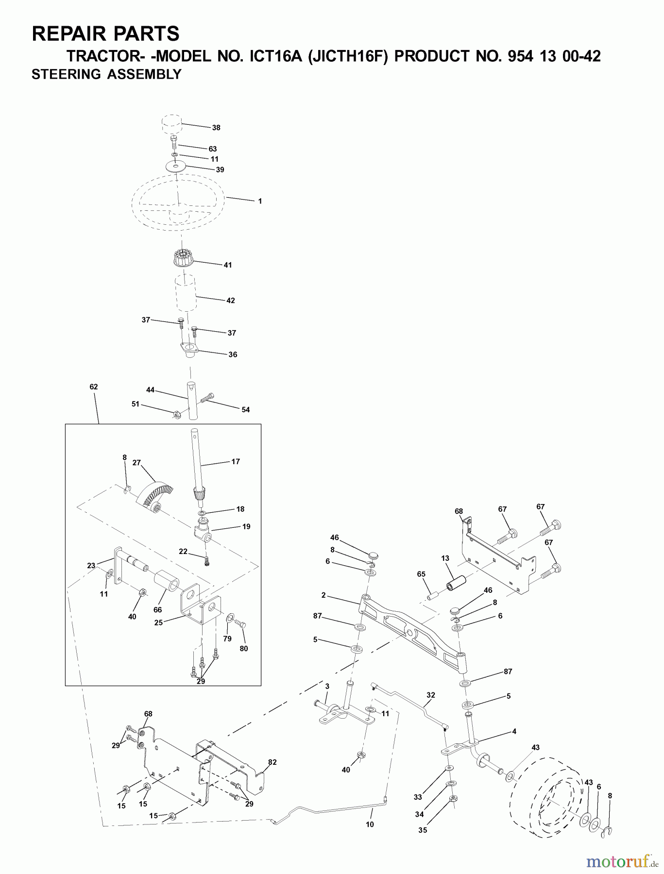 Jonsered Rasen und Garten Traktoren ICT16A (JICTH16F, 954130042) - Jonsered Lawn & Garden Tractor (2001-02) STEERING