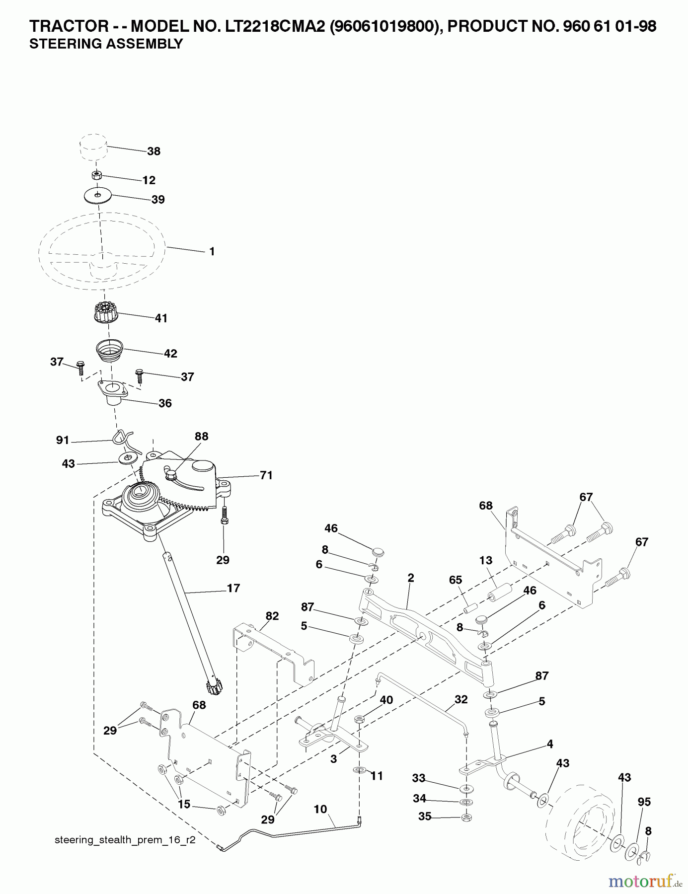 Jonsered Rasen und Garten Traktoren LT2218 CMA2 (96061019800) - Jonsered Lawn & Garden Tractor (2007-04) STEERING